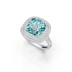 Sterling Silver Semi Mount Ring Setting Cushion CU 10x10 Halo with White Topaz or Moissanite Syzjewelry