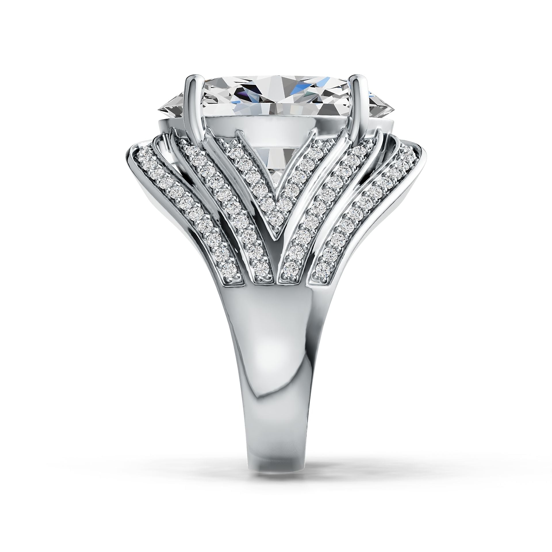 18K Gold Semi Mount Ring Setting Oval OV 16X12mm with Split Shank Diamond Accent DHJ