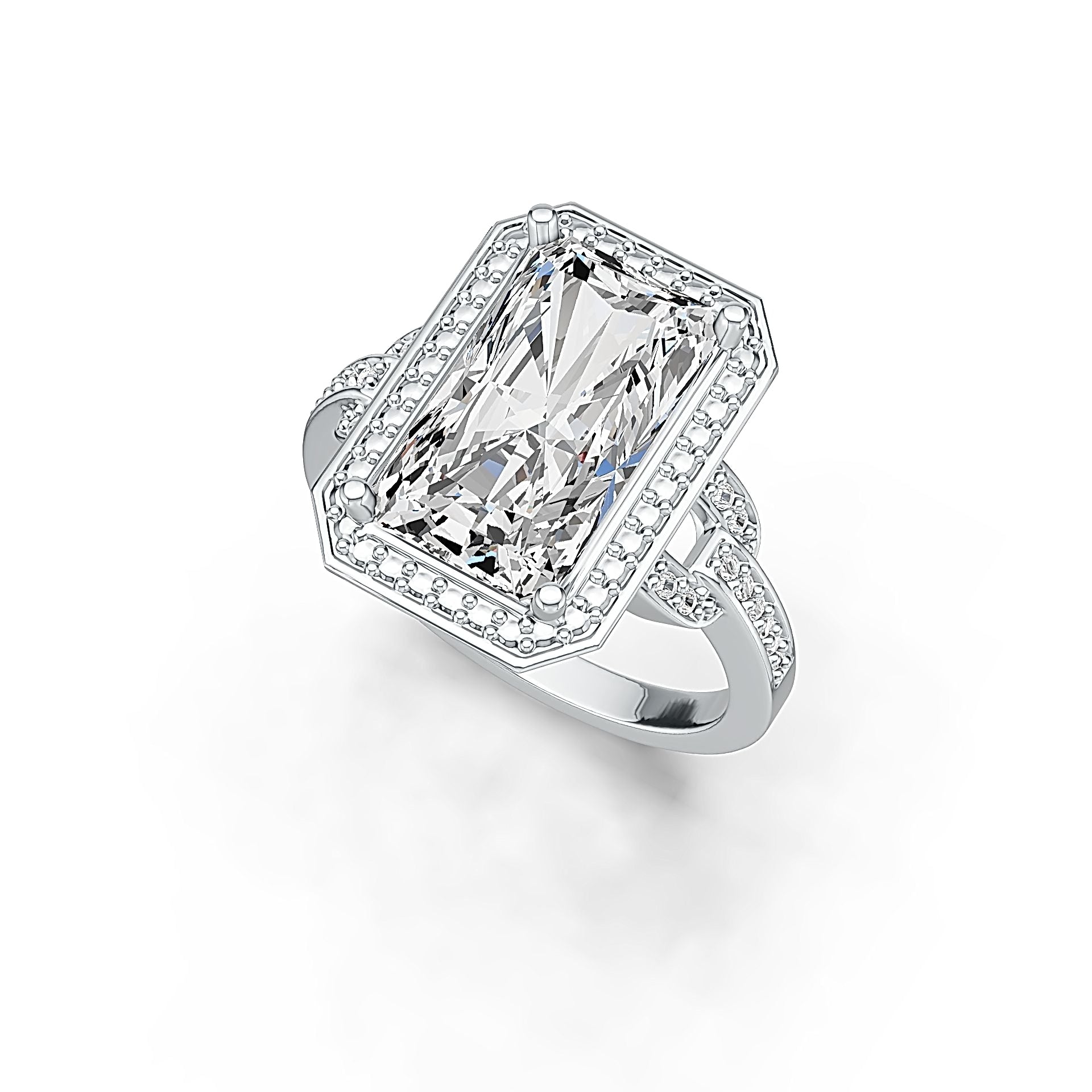 Sterling Silver Semi Mount Ring Setting Emerald OCT 14x8mm Halo White Topaz Syzjewelry