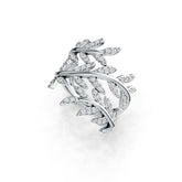 Sterling Silver Ring with White Topaz or Moissanite Leaf-and-Vine Theme Bypass DHJ