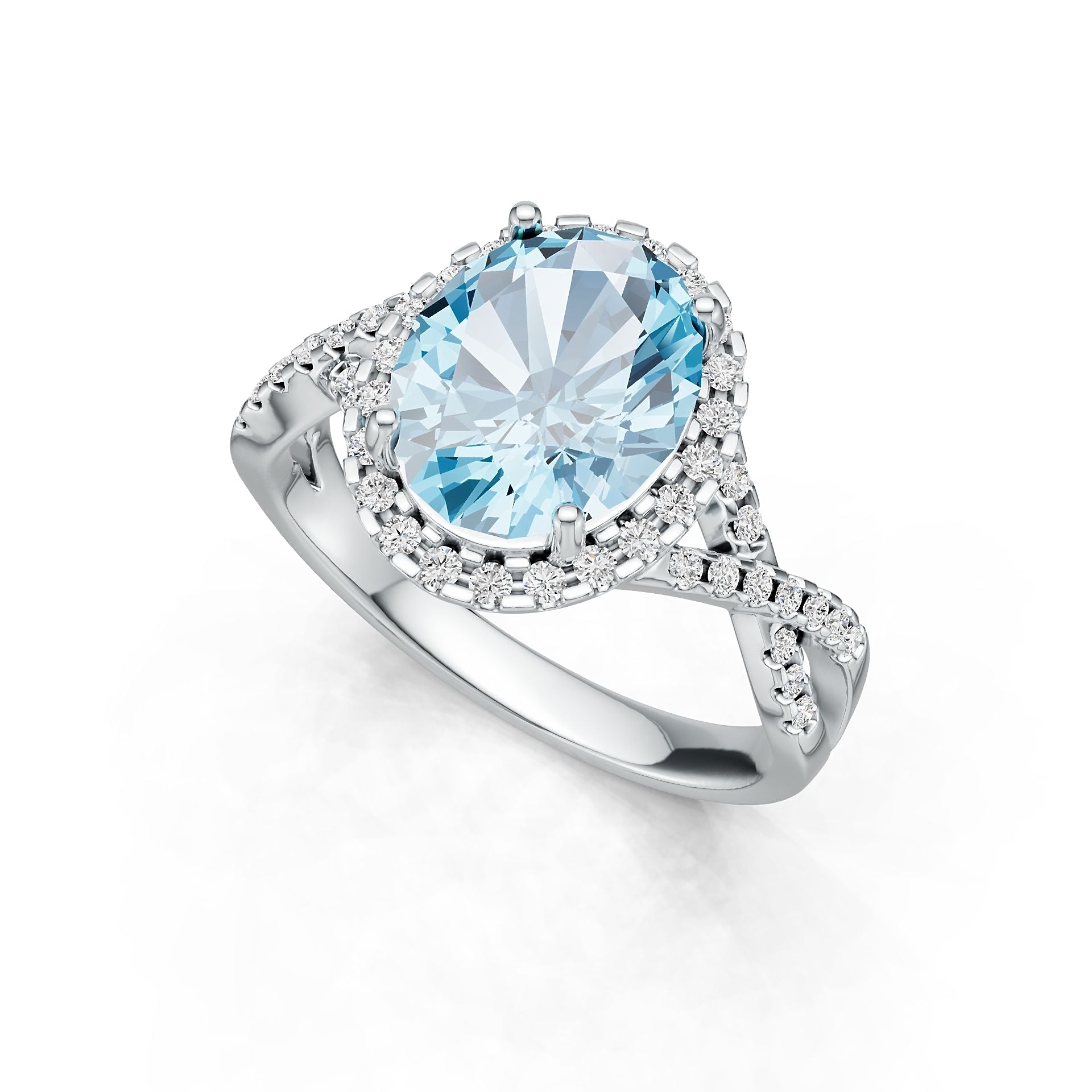 Sterling Silver Semi Mount Ring Setting Oval OV 10X8mm Halo Twist Shank Syzjewelry