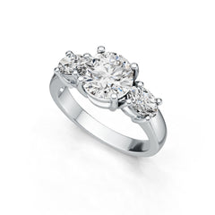 Sterling Silver Semi Mount Ring Setting Round RD 8x8mm OV 6x4mm 3-Stone Ring DHJ