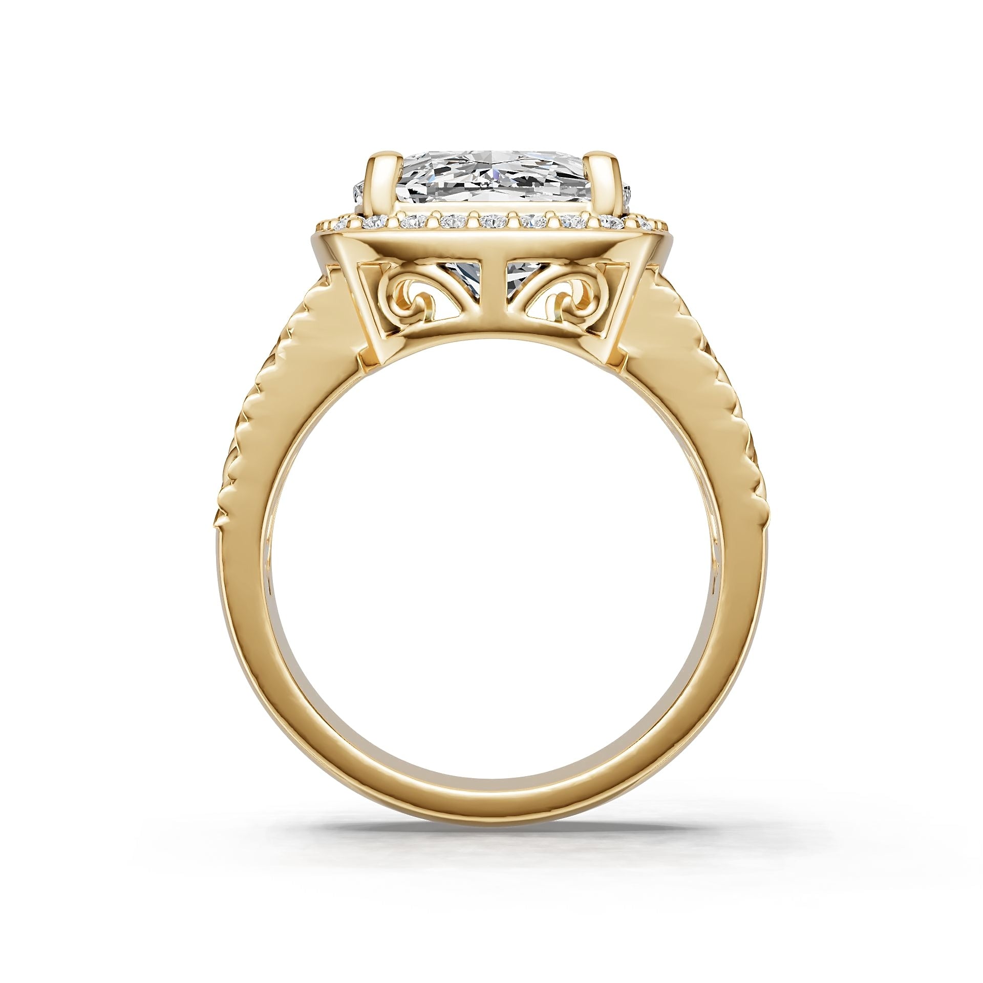 10K Gold Semi Mount Ring Setting Round Ro 14x10mm Moissanite Accent Syz Jewelry