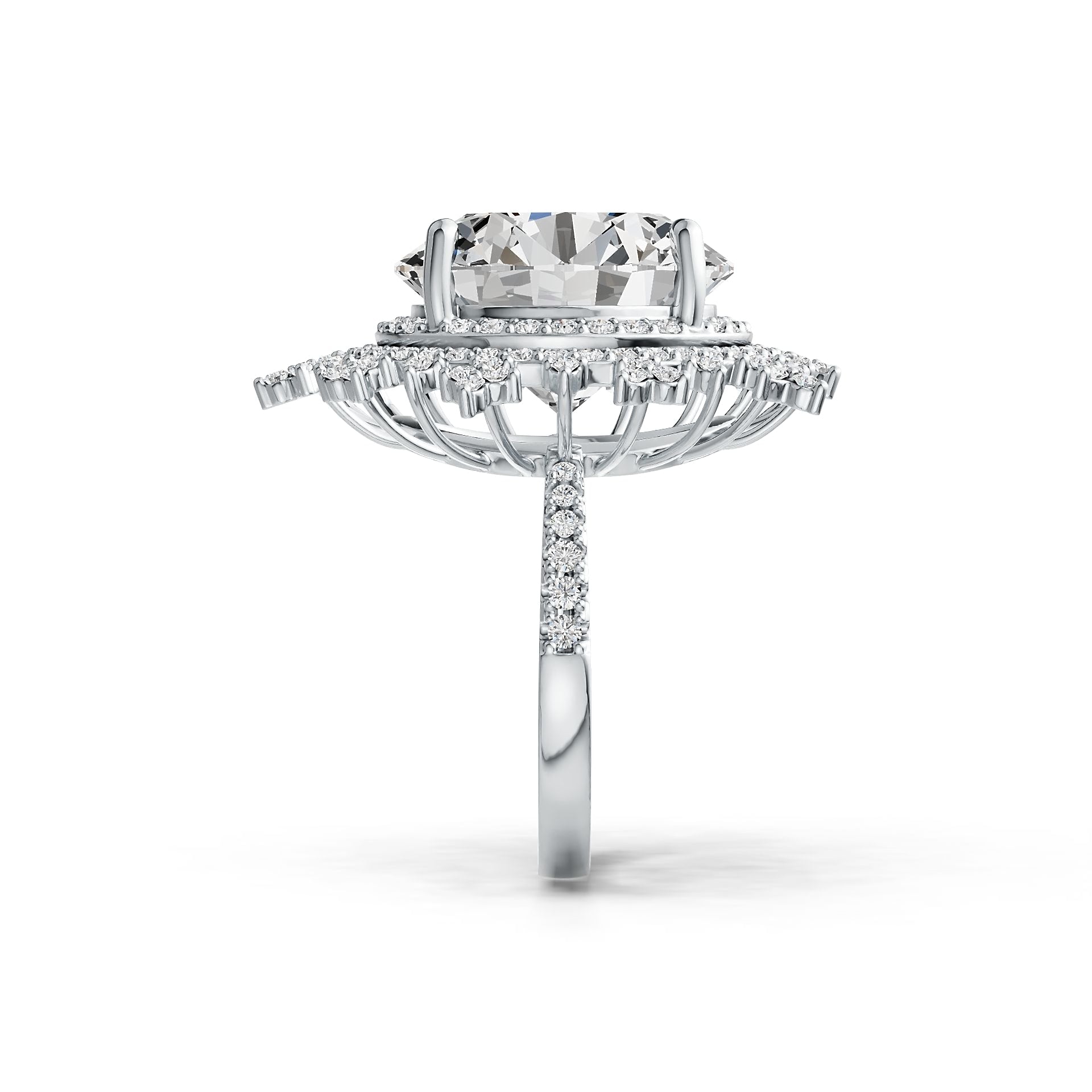 18K Gold Semi Mount Ring Setting Round RD 15mm Double Halo Diamond Accent DHJ