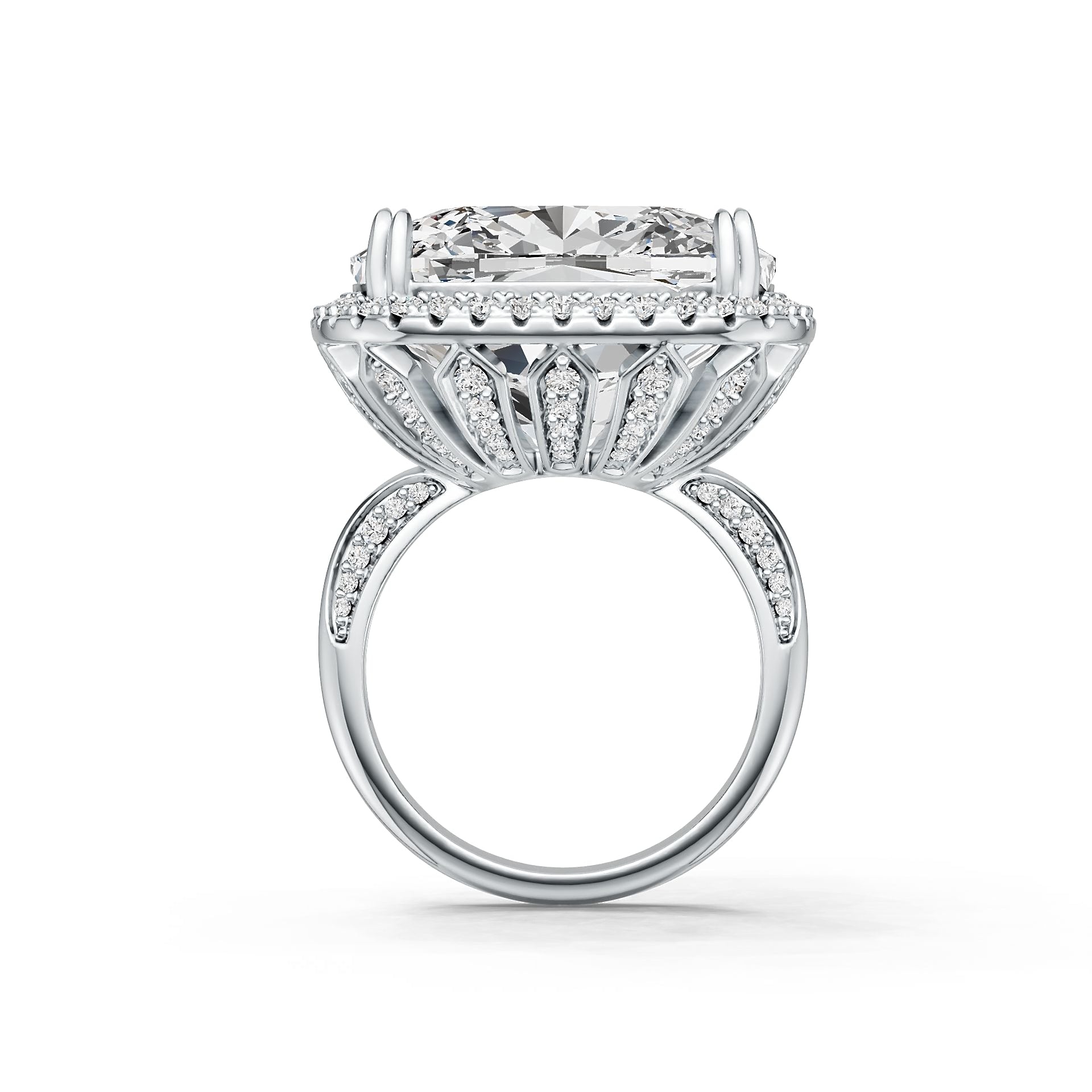 18K Gold Semi Mount Ring Setting Cushion CU 18X18mm Halo Diamond Accent DHJ