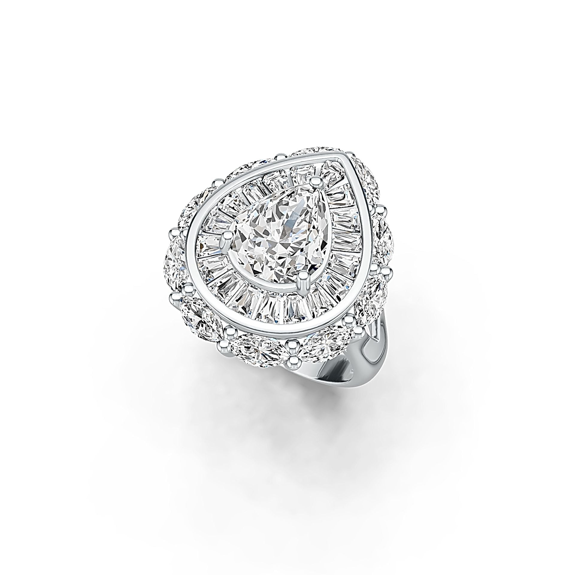 Sterling Silver Semi Mount Ring Setting Pear PE 11X9mm Baguette 3X2mm MQ 6X3mm DHJ