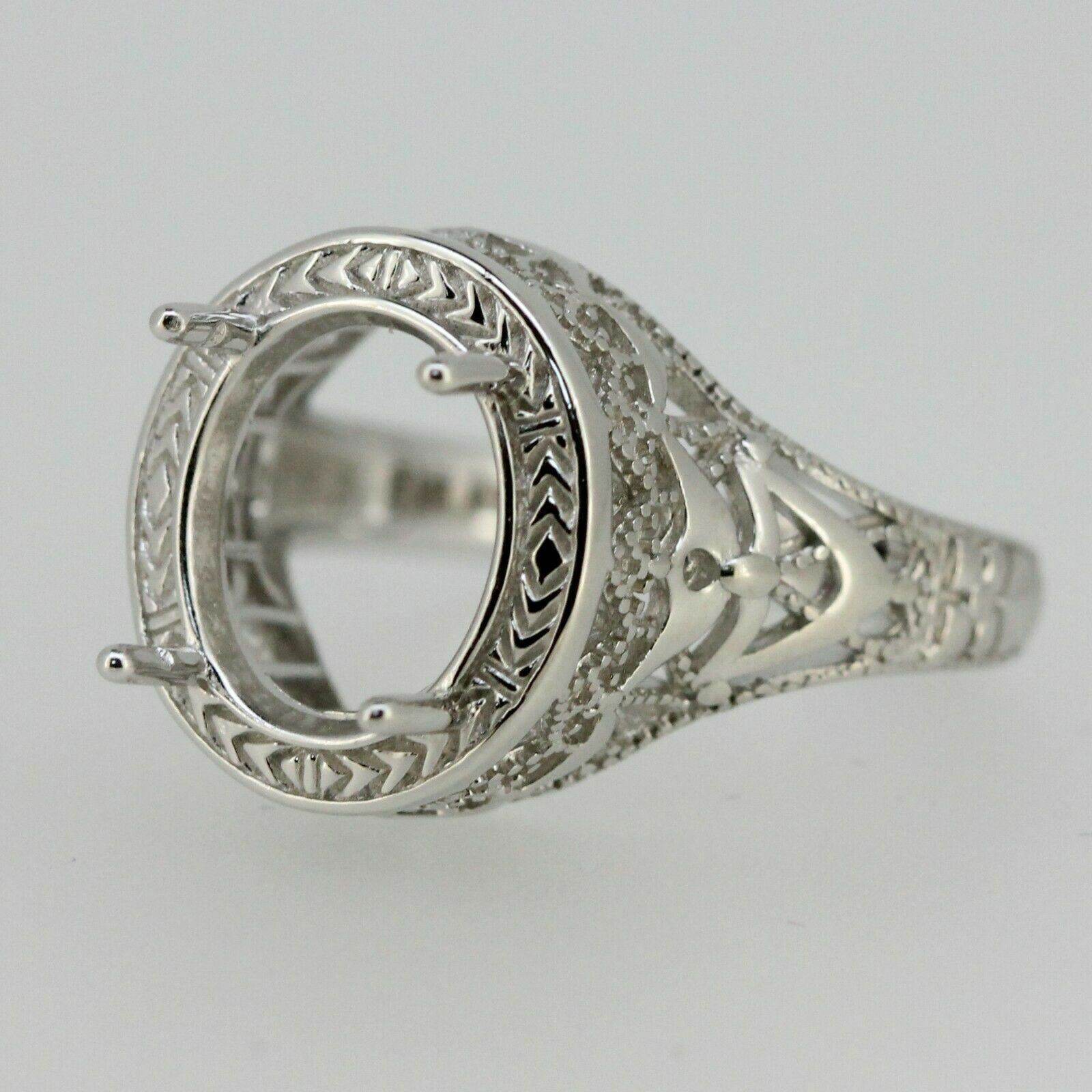 Platinum Semi Mount Ring Setting Oval OV 11x9mm Art Deco Style Syzjewelry