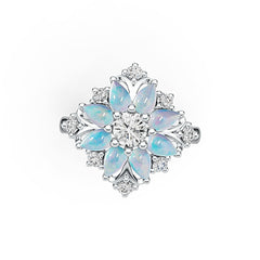 Platinum Semi Mount Ring Setting Round RD 5x5mm PE Cabochon 5x4mm Diamond Accent DHJ