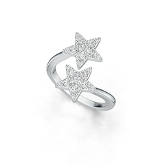 Sterling Silver Ring Double Star Theme Open with White Topaz or Moissanite Syzjewelry
