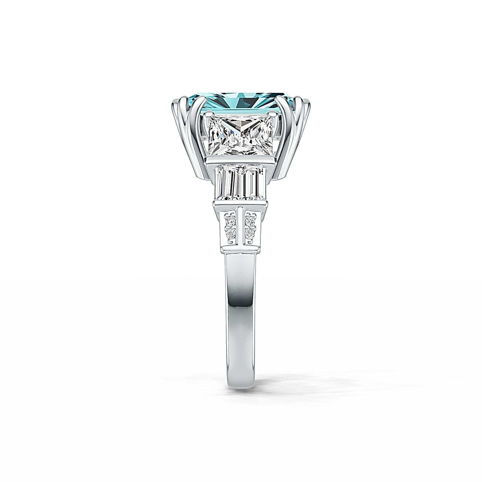 Platinum Semi Mount Ring Setting Emerald OCT 12x10mm and SQ 6x6mm 3 Stone Ring Diamond Accent DHJ