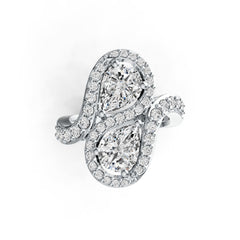 14K Gold Semi Mount Ring Setting Pear PE 8X6mm Bypass Diamond Accent DHJ