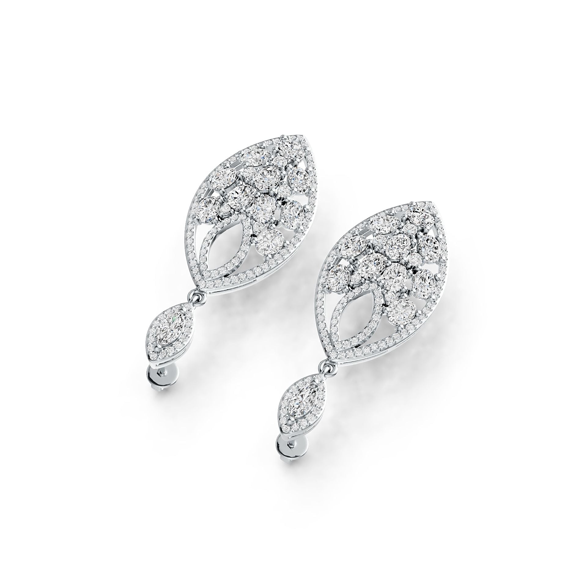 18K Gold Semi Mount Earrings Setting Marquise MQ 6X3mm OV 4X3mm Diamond Accent DHJ