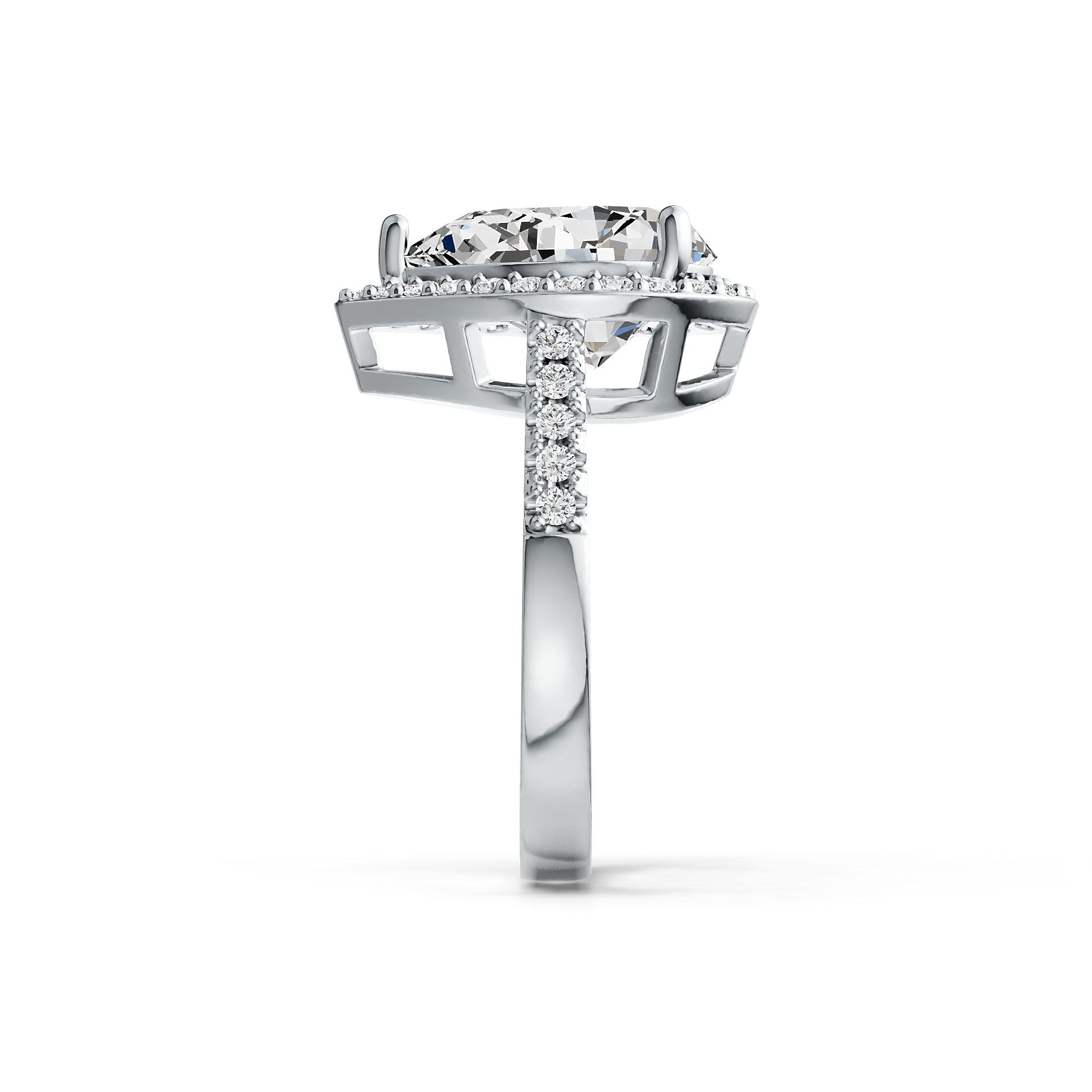 Platinum Semi Mount Ring Setting Pear PE 12X10mm Halo Diamond Accent DHJ