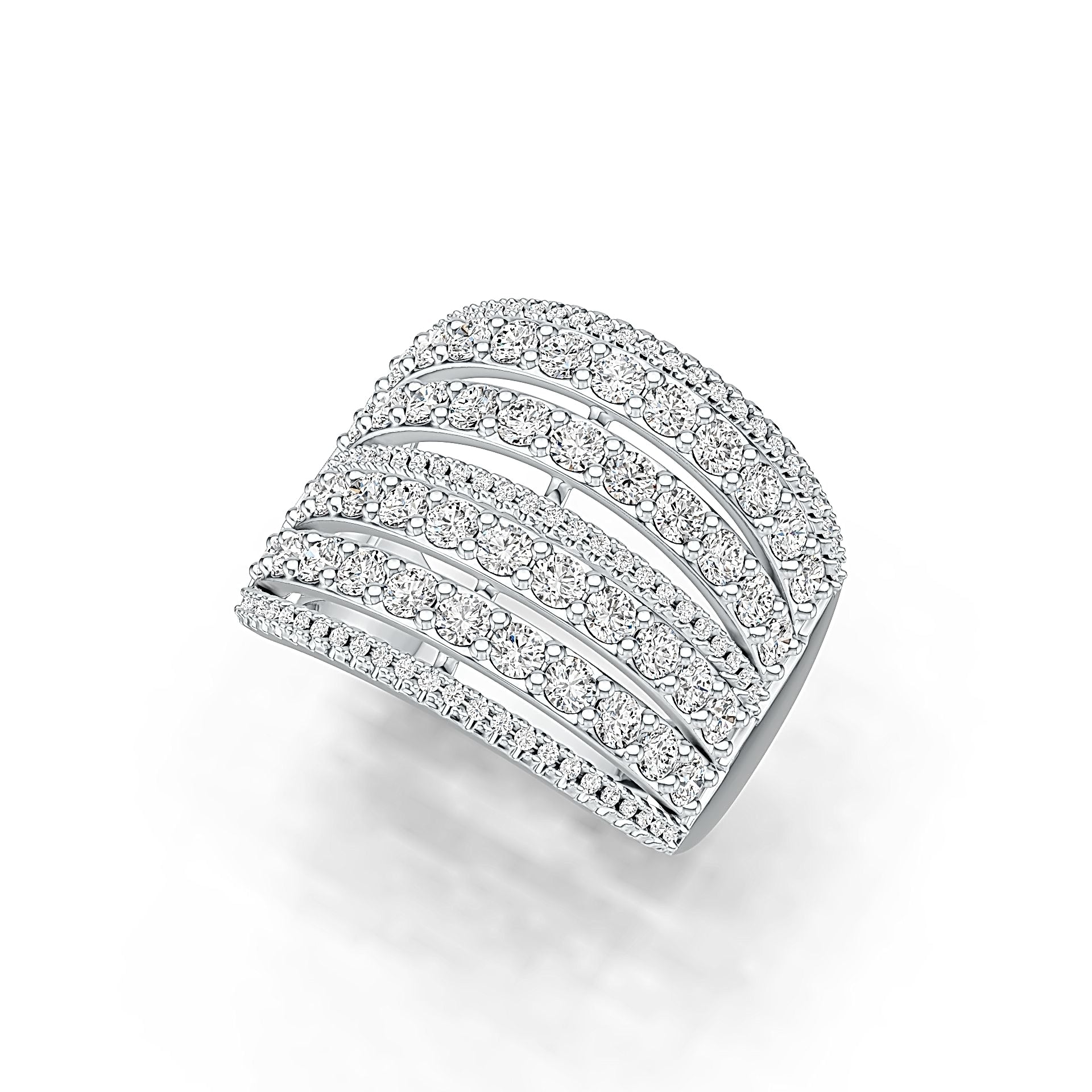 Sterling Silver Multi-Row Cocktail Ring with White Topaz or Moissanite DHJ