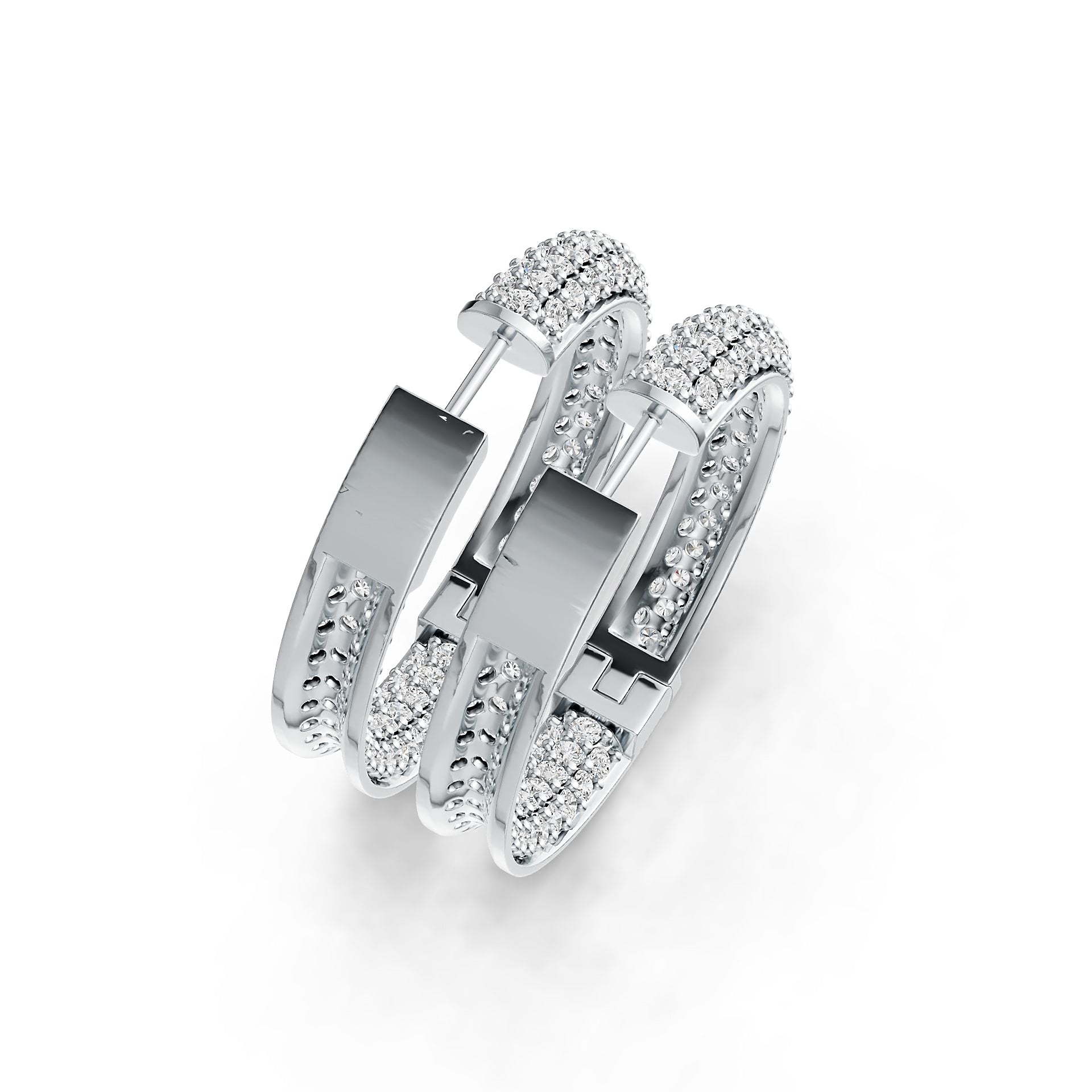 Sterling Silver Hoop Earrings with White Topaz or Moissanite DHJ