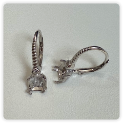 10K Gold Semi Mount Earrings Setting Cushion CU 6x6mm White Topaz Moissanite Accent DHJ
