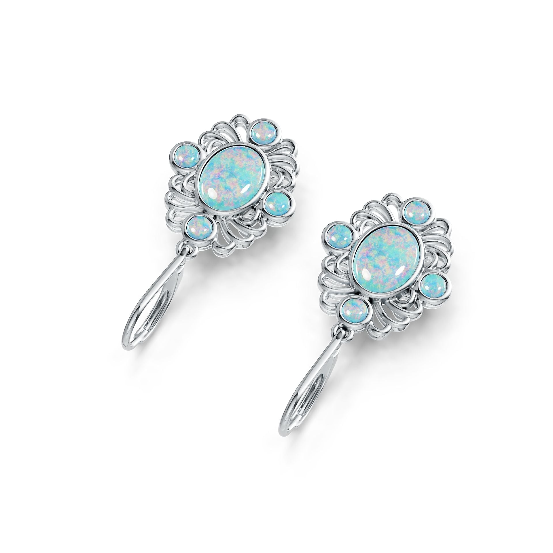 Sterling Silver Semi Mount Earrings Setting Oval OV 9X7mm RD 3X3mm Cabochon DHJ