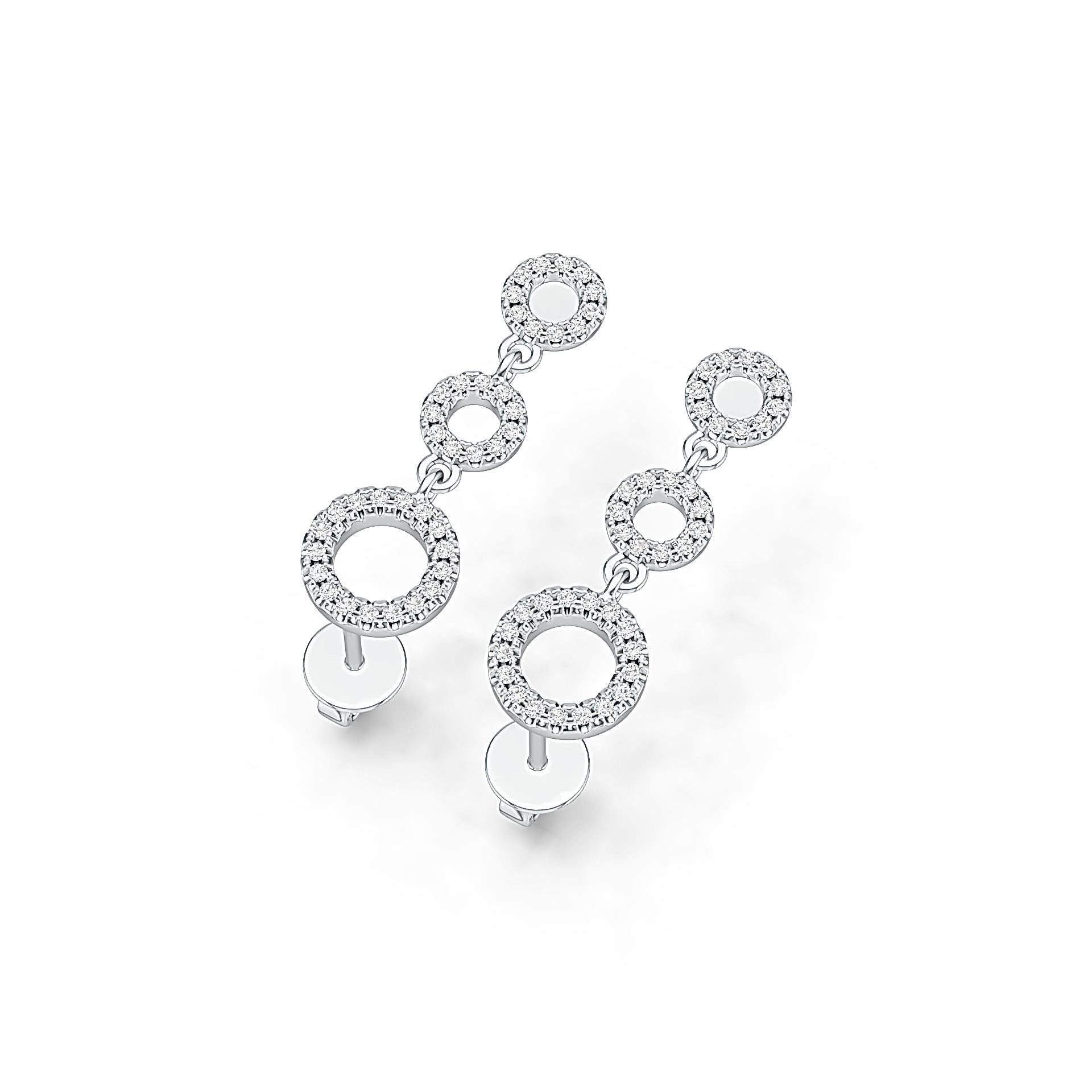 Sterling Silver Triple Circle Drop Dangle Earrings with White Topaz or Moissanite DHJ