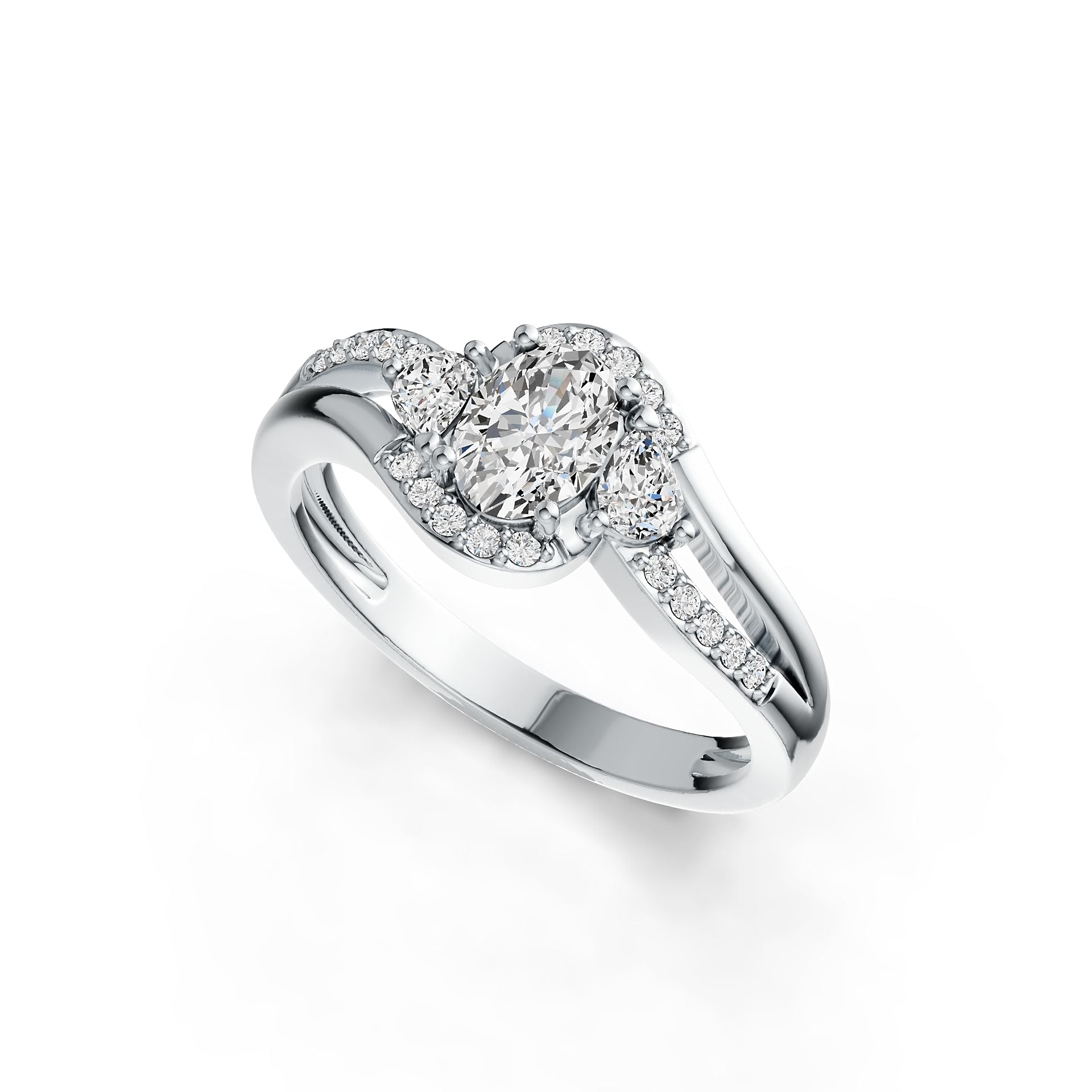 Sterling Silver Semi Mount Ring Setting Oval OV 7X5mm 3 Stones Bypass Ring DHJ