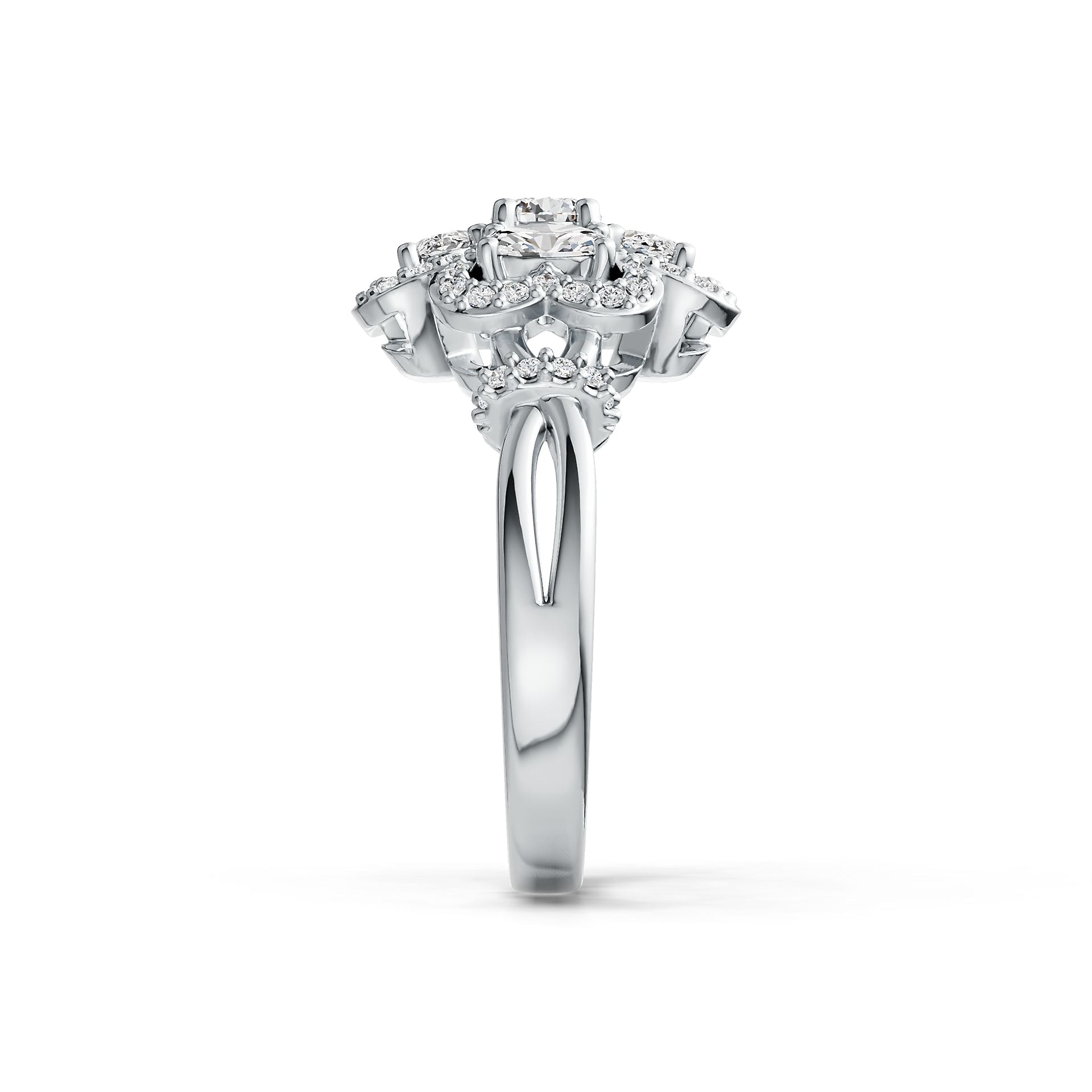 18K Gold Semi Mount Ring Setting Oval OV 5x3mm RD 4x4mm Diamond Accent DHJ