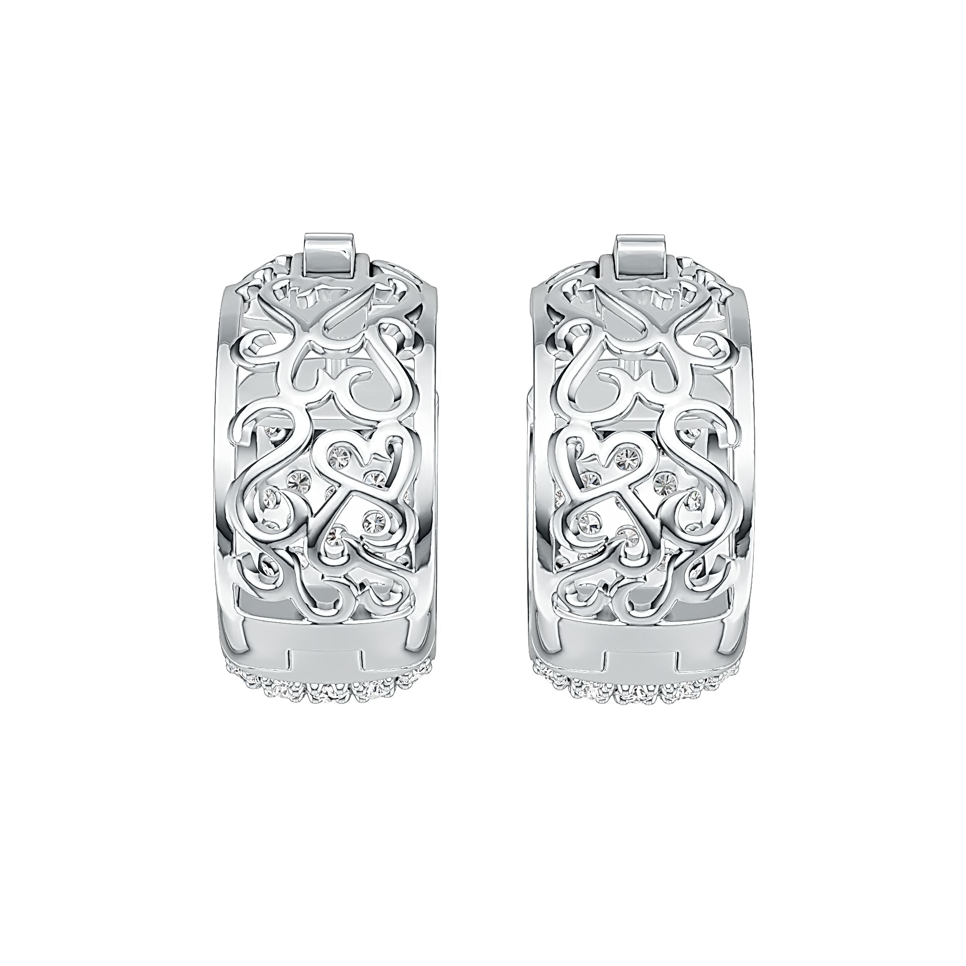 10K Gold Filigree Pave Hoop Earrings with White Topaz or Moissanite Moissanite Accent DHJ