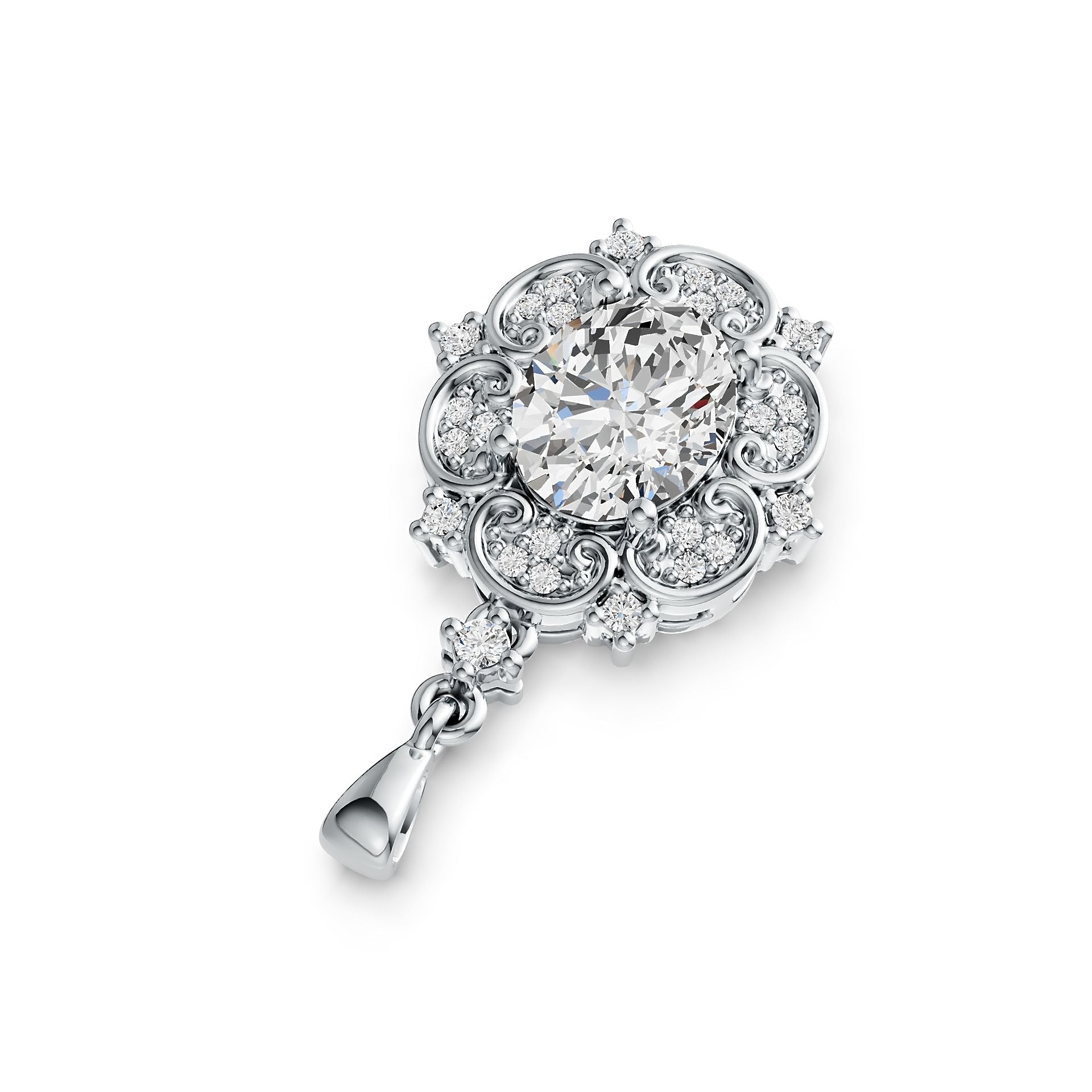 10K Gold Semi Mount Pendant Setting Oval OV 10X8mm Vintage-Inspired Moissanite Accent DHJ