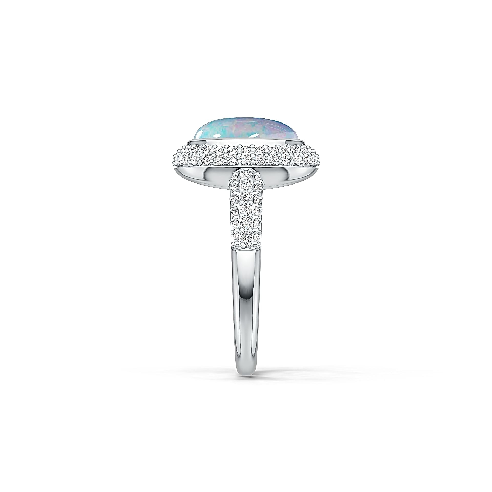 Platinum Semi Mount Ring Setting Oval OV 10X8mm Cabochon Halo Diamond Accent DHJ