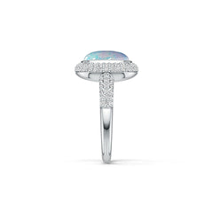 Platinum Semi Mount Ring Setting Oval OV 10X8mm Cabochon Halo Diamond Accent DHJ