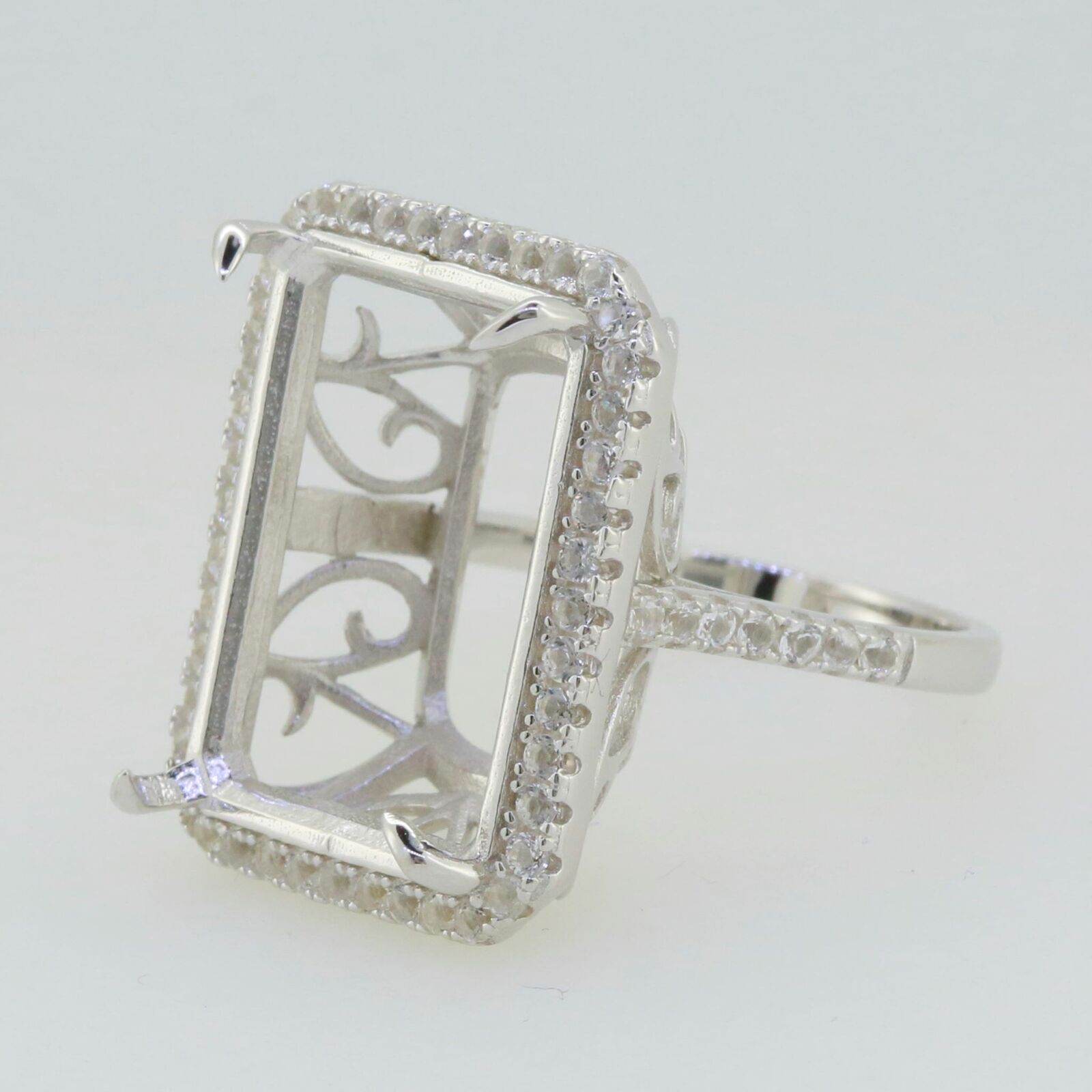 18K Gold Semi Mount Ring Setting Emerald OCT 20X15mm White Topa Diamond Accent Syzjewelry