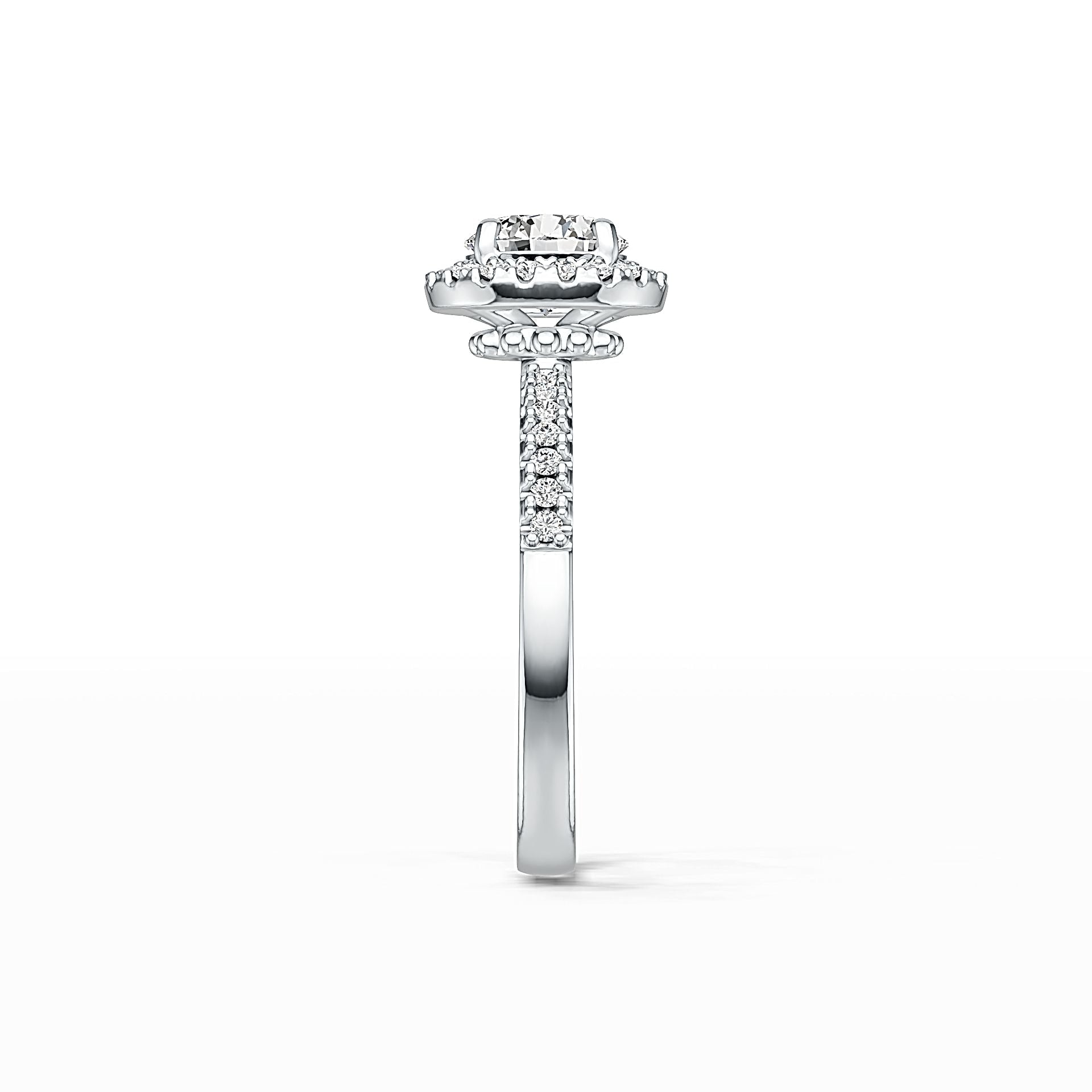 14K Gold Semi Mount Ring Setting Round RD 6.5x6.5mm Hidden Halo Engagement Ring for 1 Carat Diamond Diamond Accent DHJ