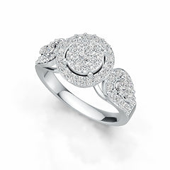 Sterling Silver Cluster Engagement Ring with White Topaz or Moissanite DHJ