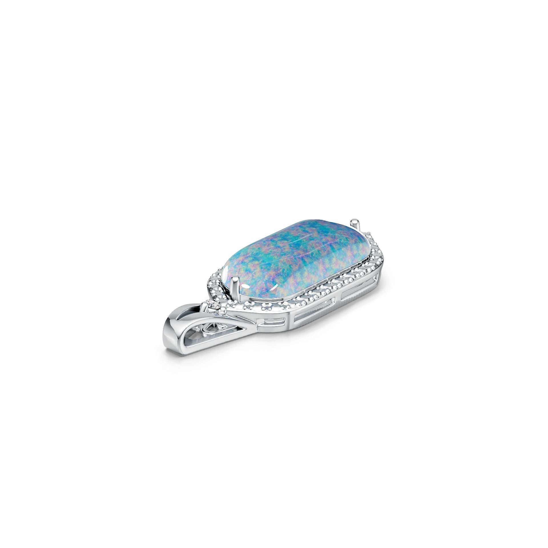 Platinum Semi Mount Pendant Setting Oval OV 20X10mm Cabochon Diamond Accent DHJ