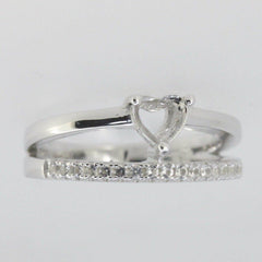 Platinum Semi Mount Ring Setting Heart HT 5x5mm Love Promise Ring Diamond Accent Syzjewelry