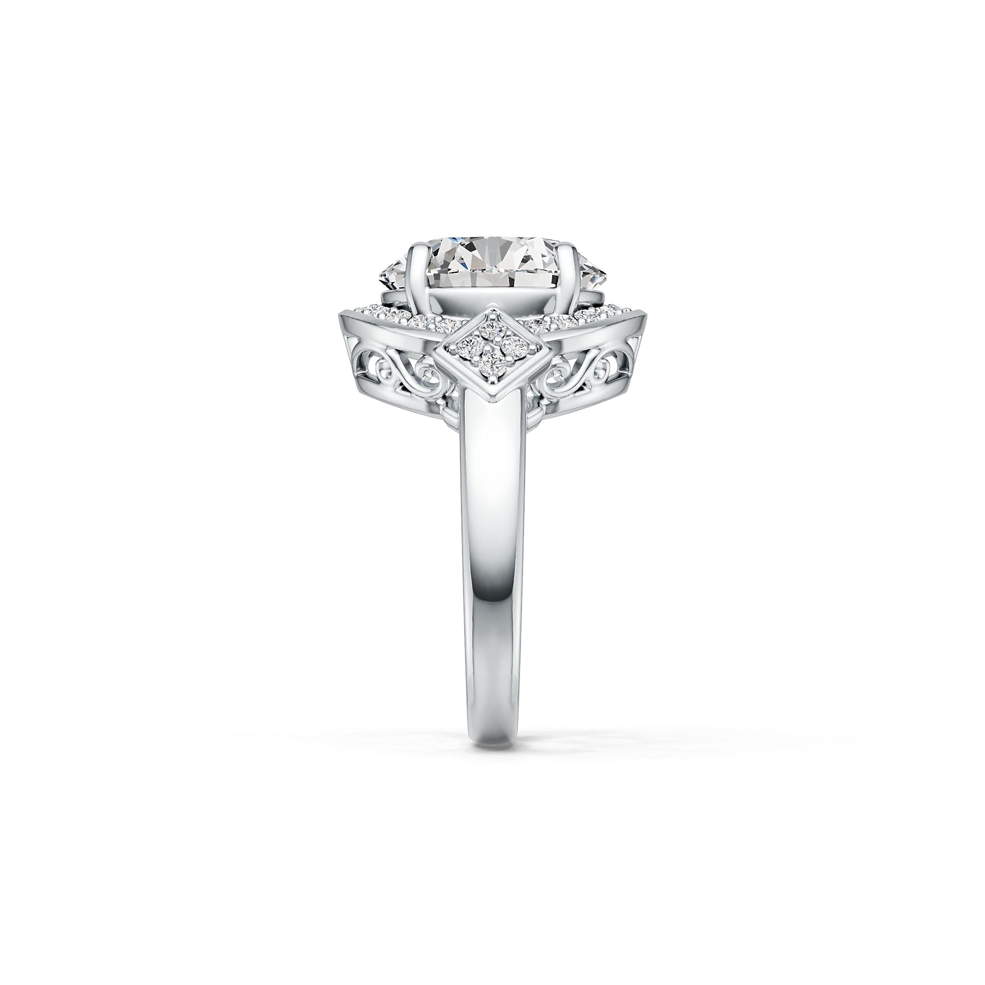 Platinum Semi Mount Ring Setting Round RD 12X12mm Diamond Accent DHJ