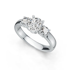 Sterling Sliver Semi Mount Ring Setting Oval OV 7x6mm RD 4x4mm 3 Stone Ring Syzjewelry