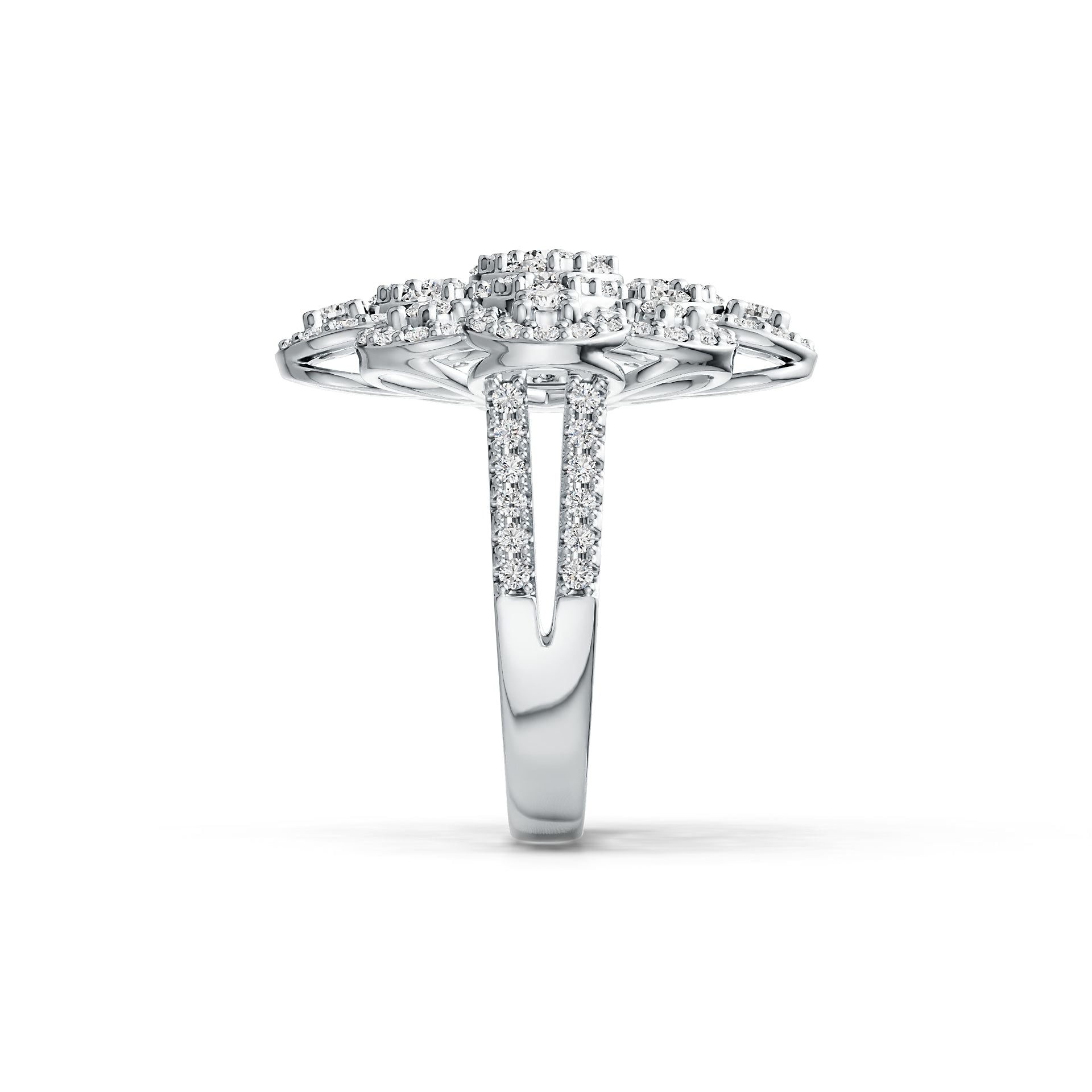 18K Gold Cocktail Ring Flower Theme with White Topaz or Moissanite Diamond Accent DHJ