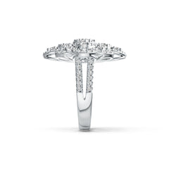 18K Gold Cocktail Ring Flower Theme with White Topaz or Moissanite Diamond Accent DHJ