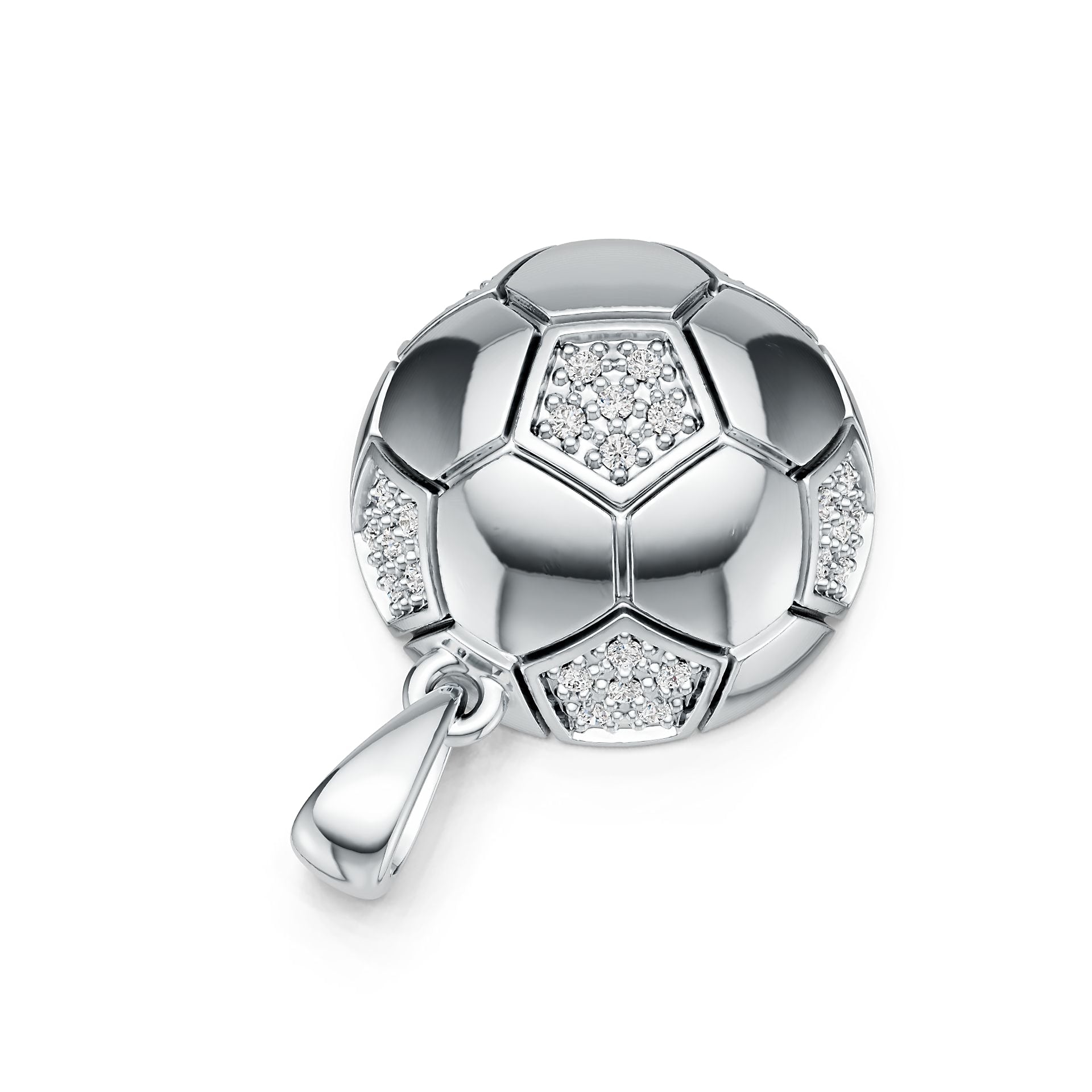 Sterling Silver Pendant with White Topaz or Moissanite Soccer Ball Theme DHJ