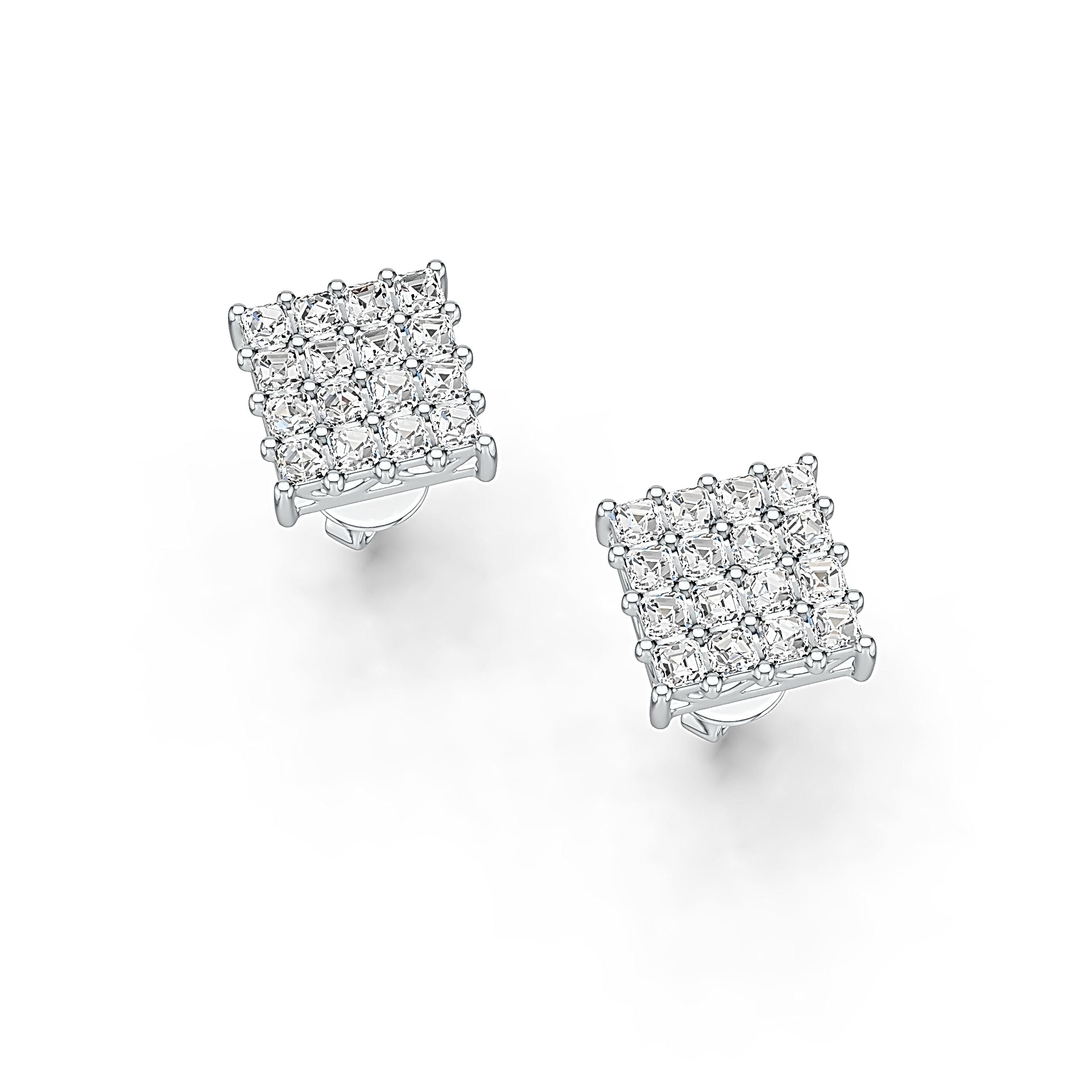 Sterling Silver Cluster Earrings Stud with White Topaz or Moissanite Syzjewelry