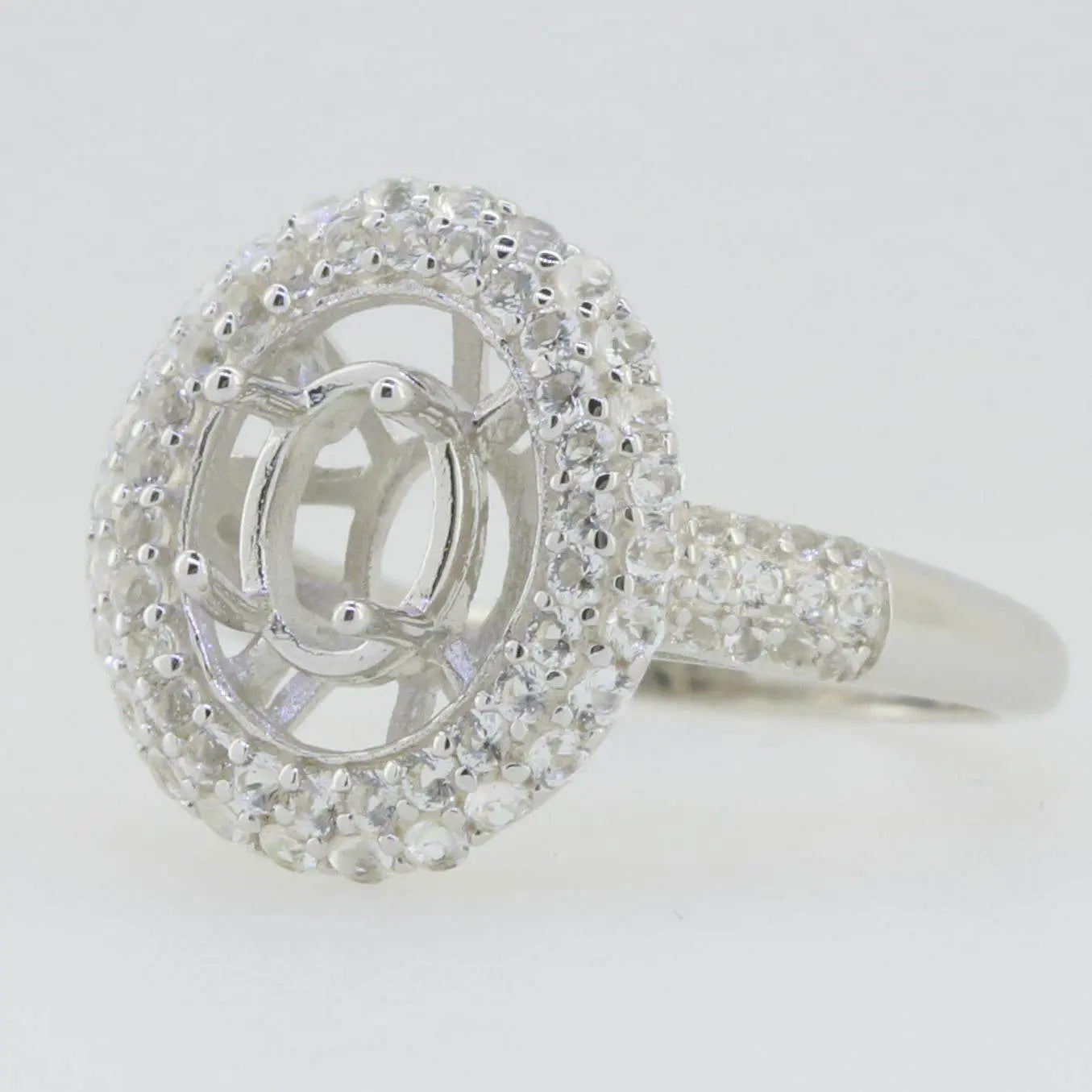 18K Gold Semi Mount Ring Setting Oval OV 8X6mm White Topaz Diamond Accent DHJ