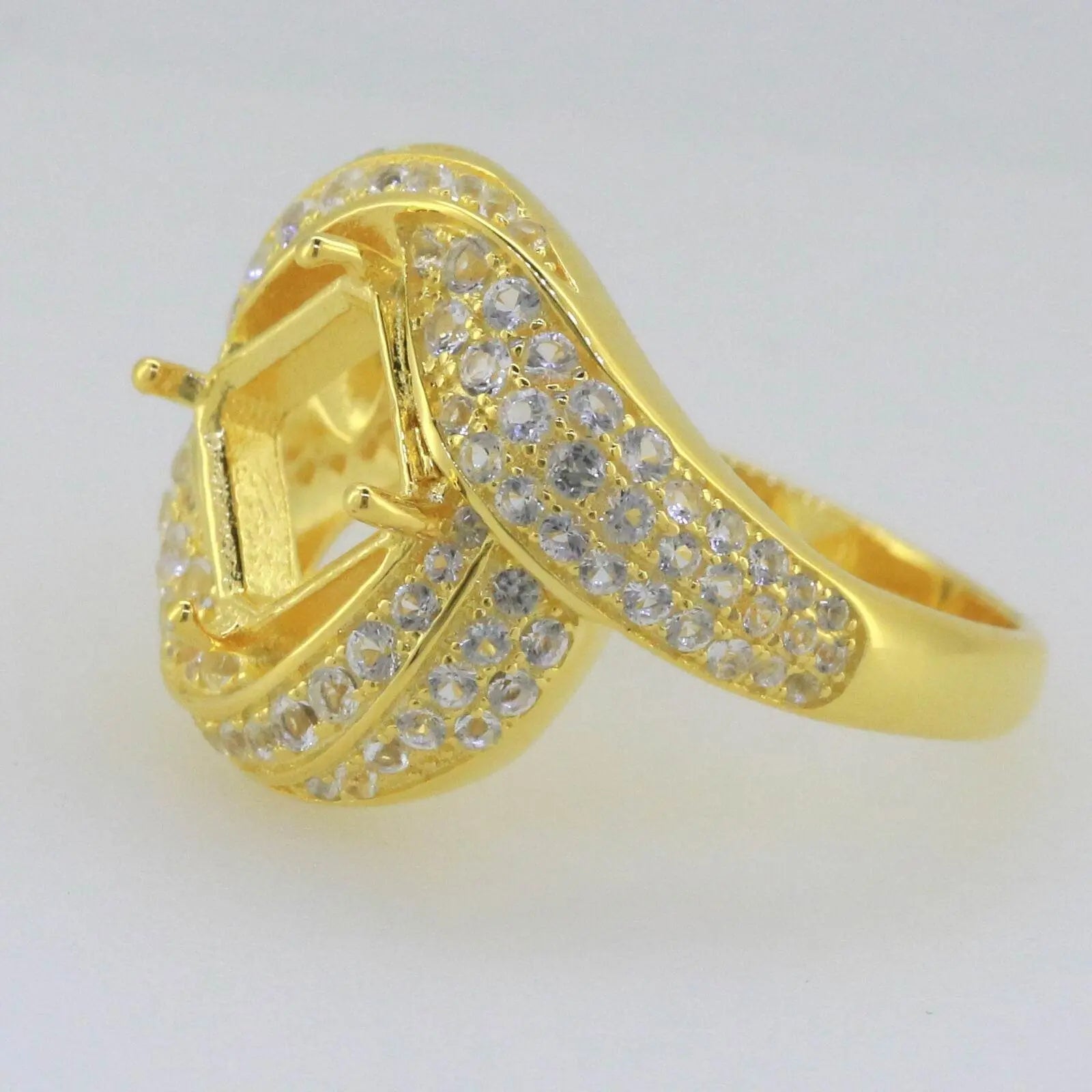 10K Gold Semi Mount Ring Setting Princess SQ 8X8mm White Topaz Moissanite Accent DHJ