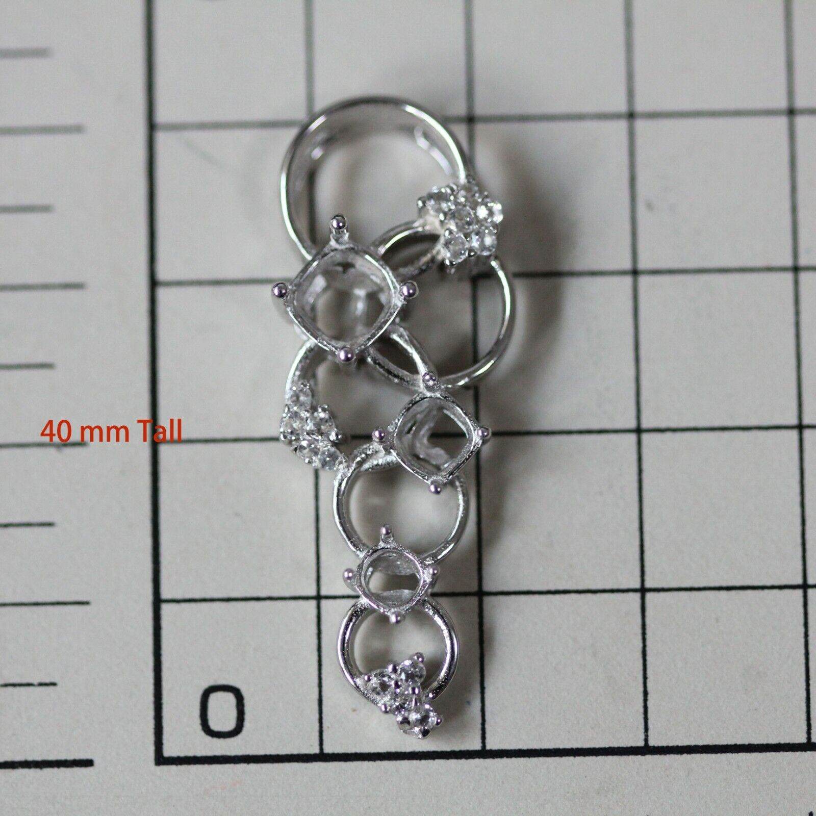 18K Gold Semi Mount Pendant Setting Cushion Cu7x7 5x5 & 4x4mm Diamond Accent Syzjewelry