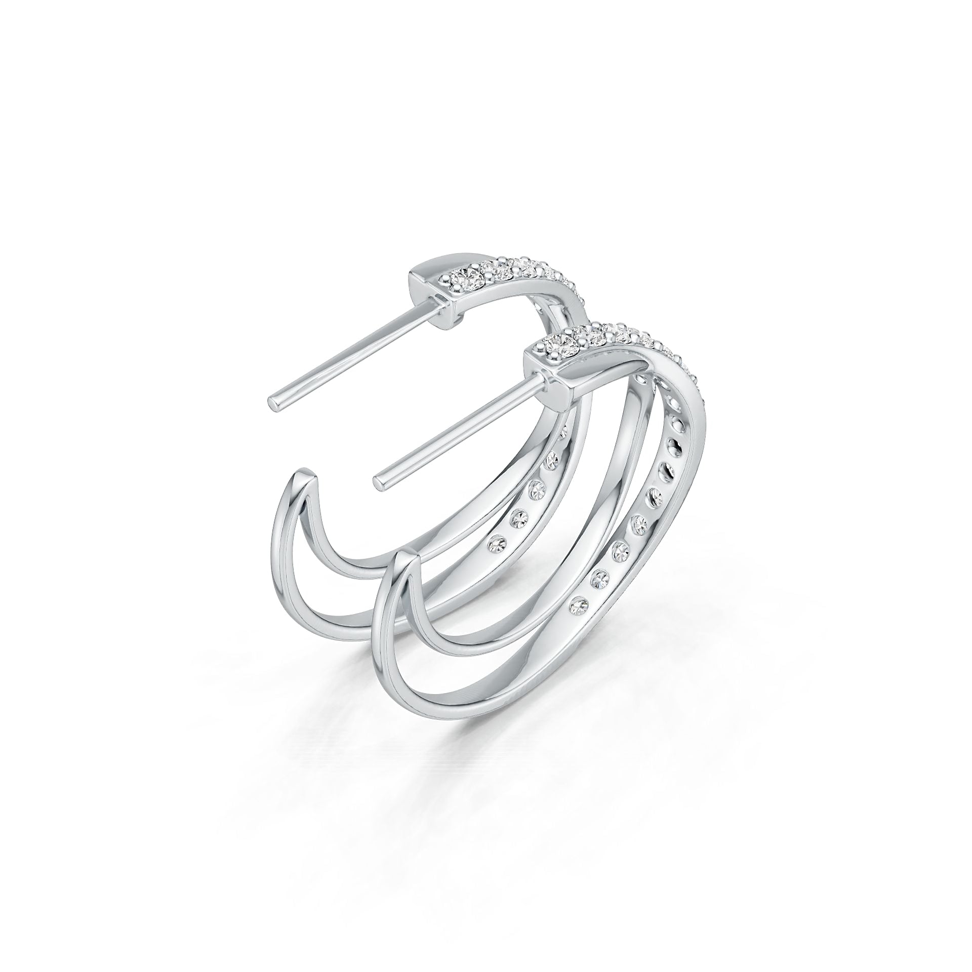 Sterling Silver Earrings Open Hoop with White Topaz or Moissanite DHJ
