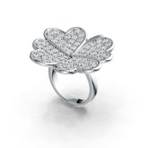 Sterling Silver Ring with White Topaz or Moissanite Clover Theme Syzjewelry