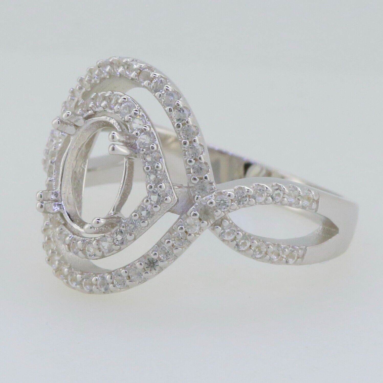 Platinum Semi Mount Ring Setting Oval OV 8x6mm Halo Twisted Shank Diamond Accent Syzjewelry