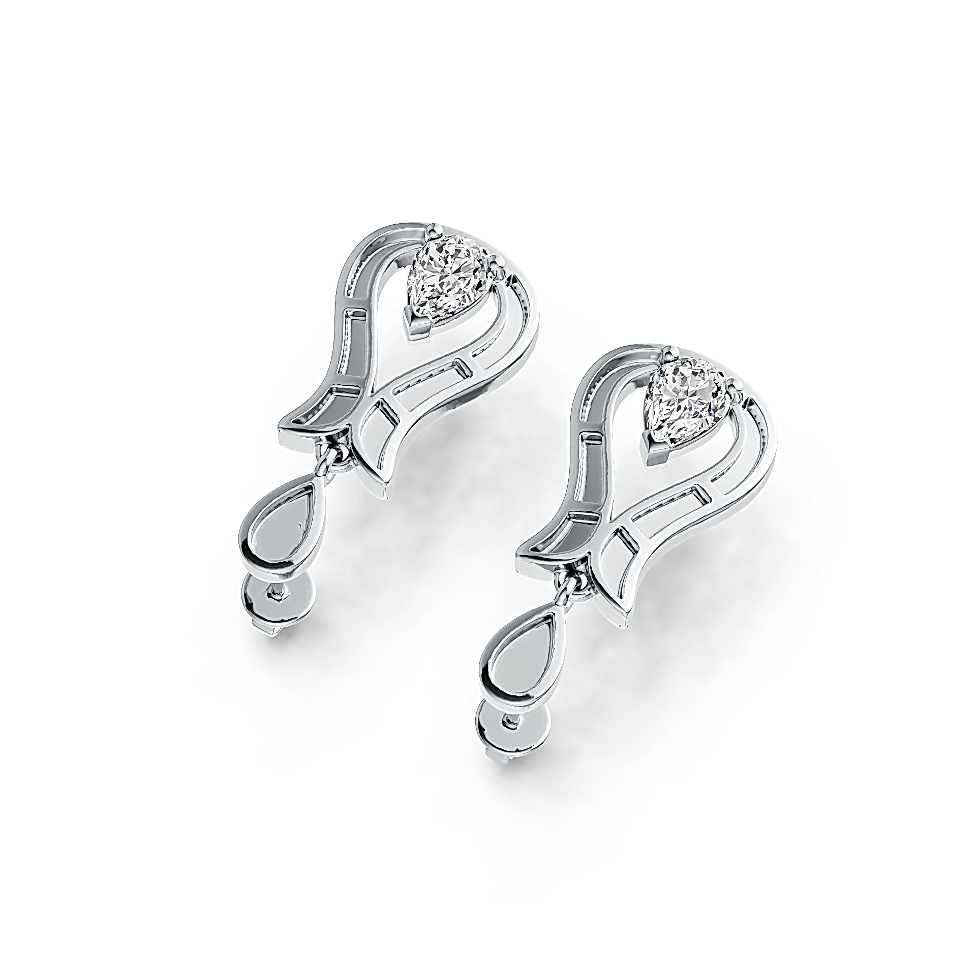 Sterling Silver Semi Mount Earrings Setting Pear PE 7X5mm Tulip Theme - Syzjewelry