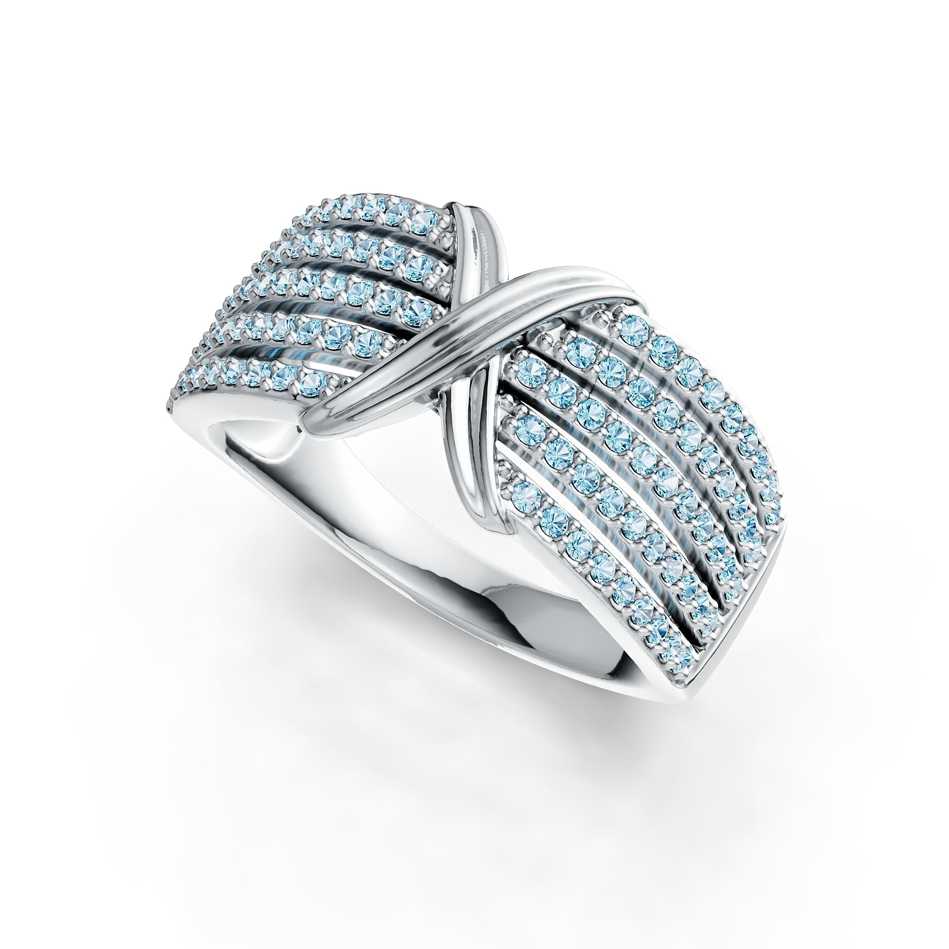 Sterling Silver Ring Crossover Multi-Row with White Topaz or Moissanite Syzjewelry