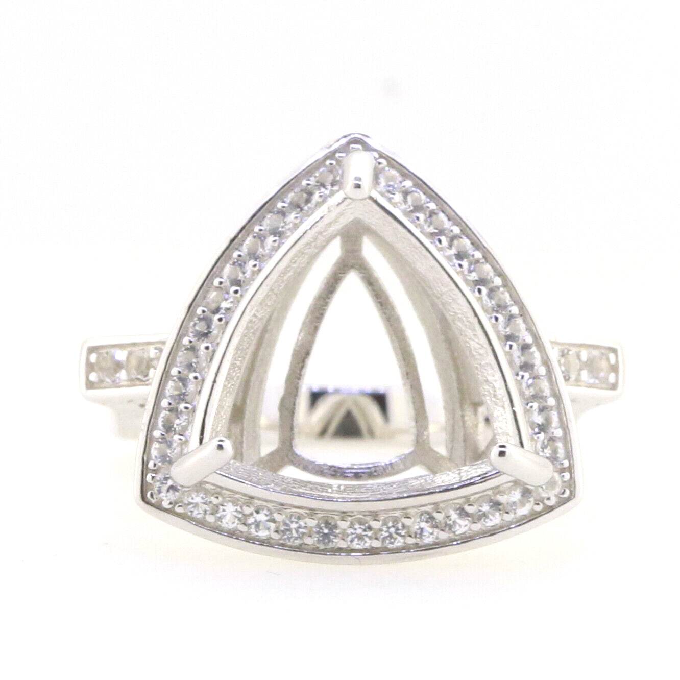 Platinum Semi Mount Ring Setting Trillion Tri 15x15mm Euro Shank Style Diamond Accent Syzjewelry