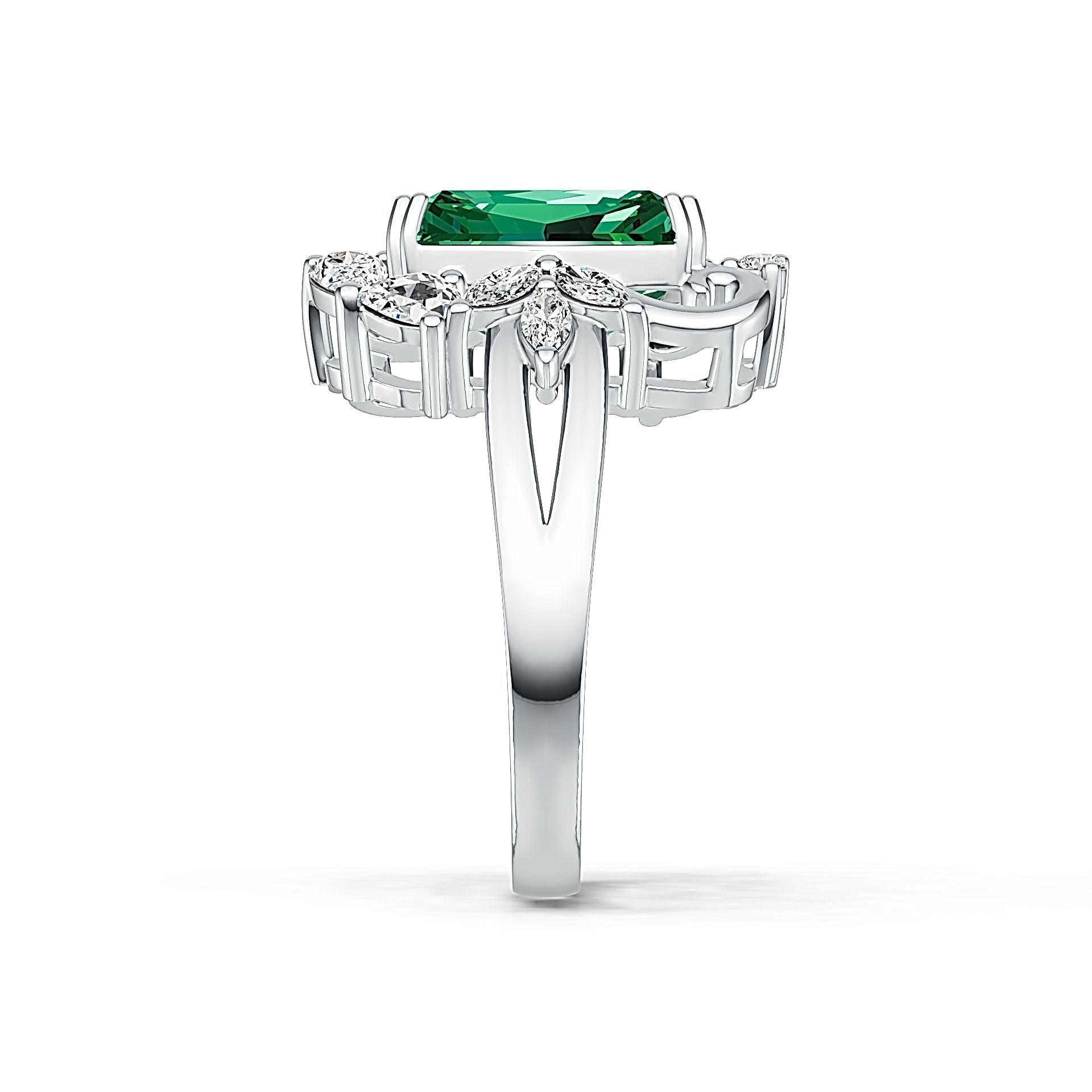 14K Gold Semi Mount Ring Setting Emerald OCT 12x10mm Art Deco Diamond Accent DHJ
