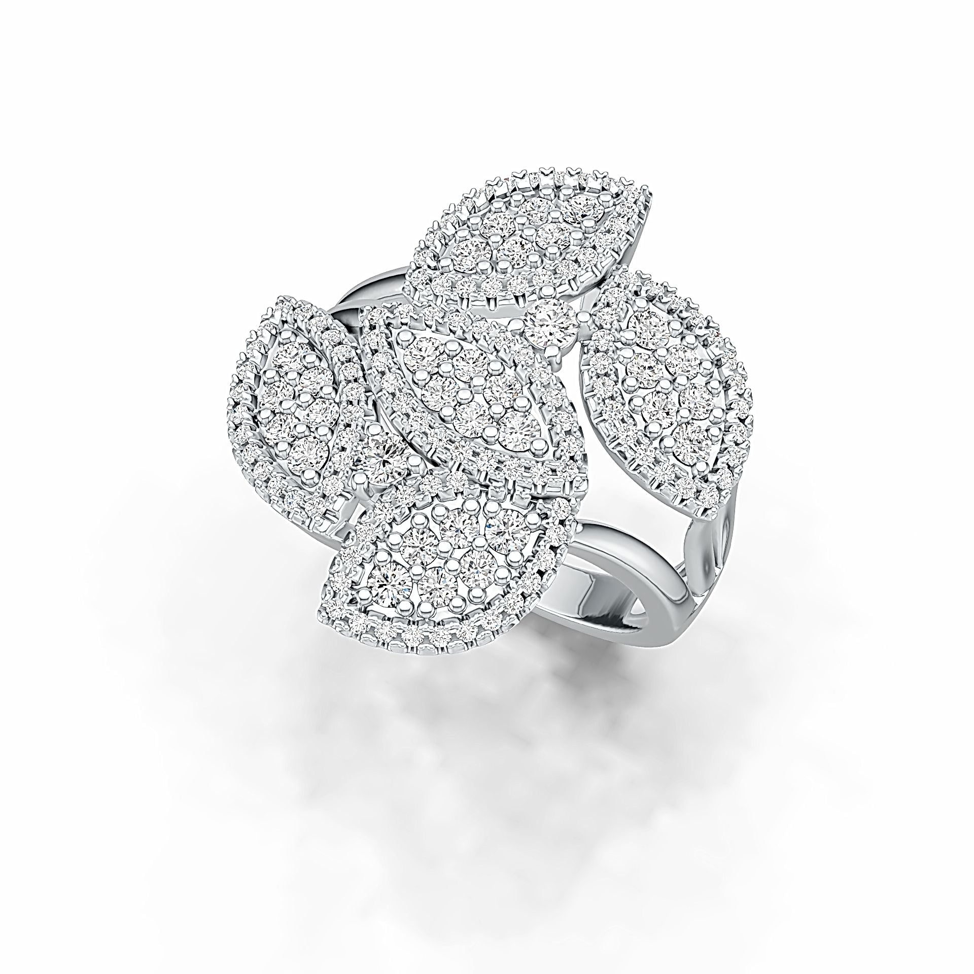 Sterling Silver Ring 5 Leaves Theme with White Topaz or Moissanite DHJ